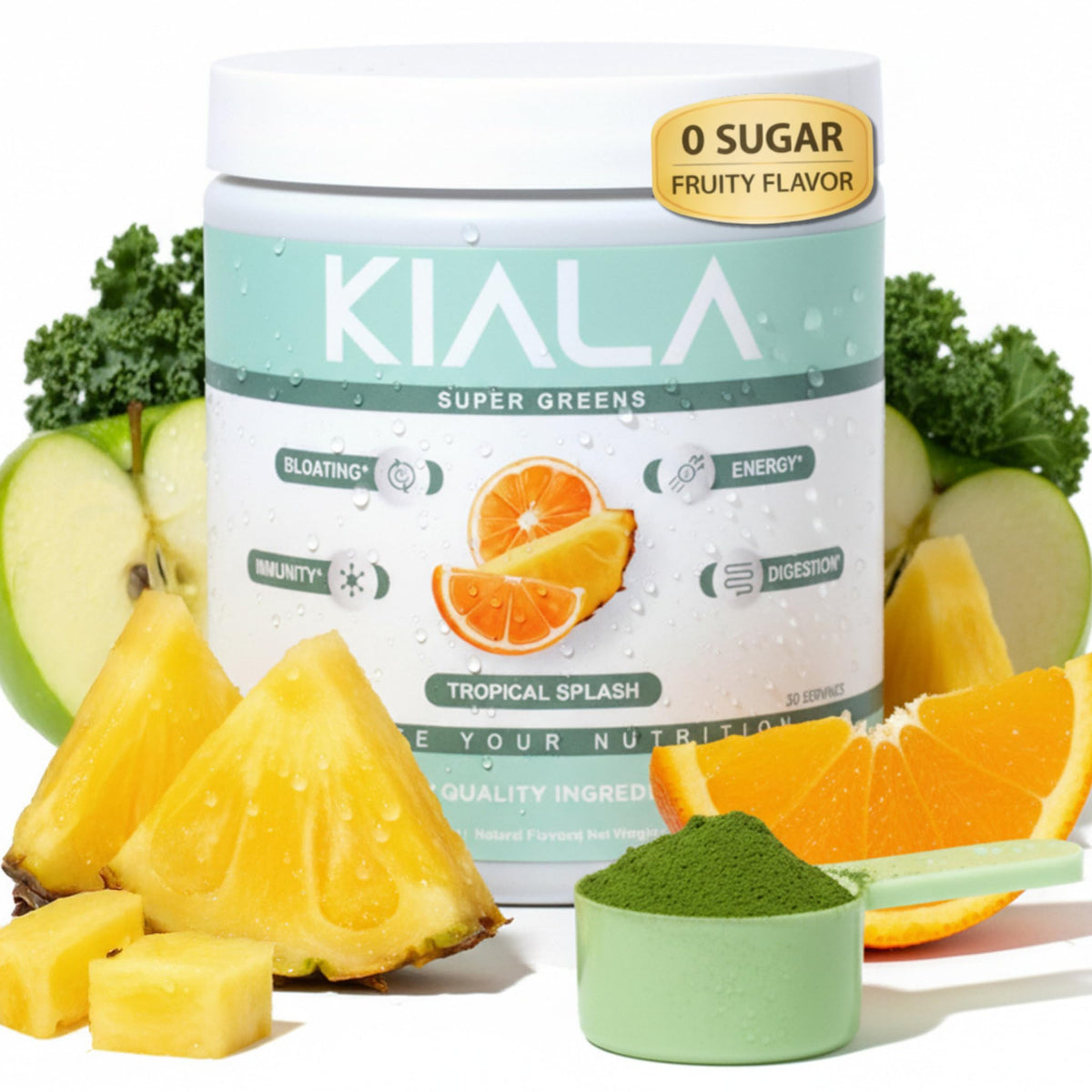 Kiala Nutrition Super Greens Tropical Splash 322g front view