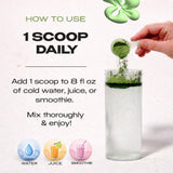 Kiala Nutrition Super Greens Tropical Splash canister with ingredients listed