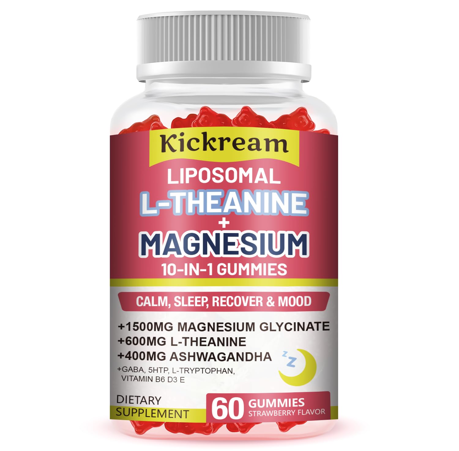 Kickream Liposomal Magnesium Glycinate Gummies front view with packaging
