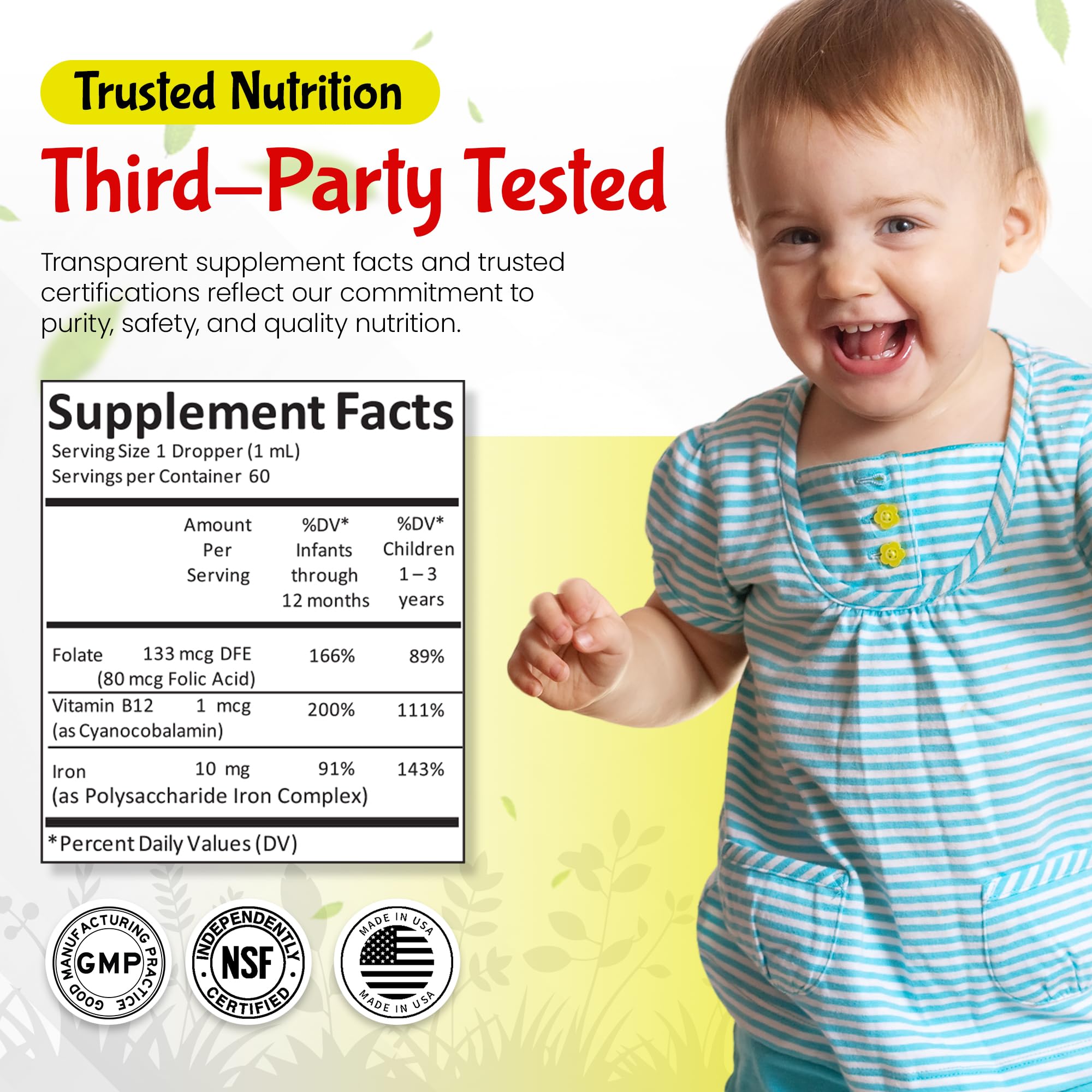 Kiddivit Iron Drops ingredients list on packaging