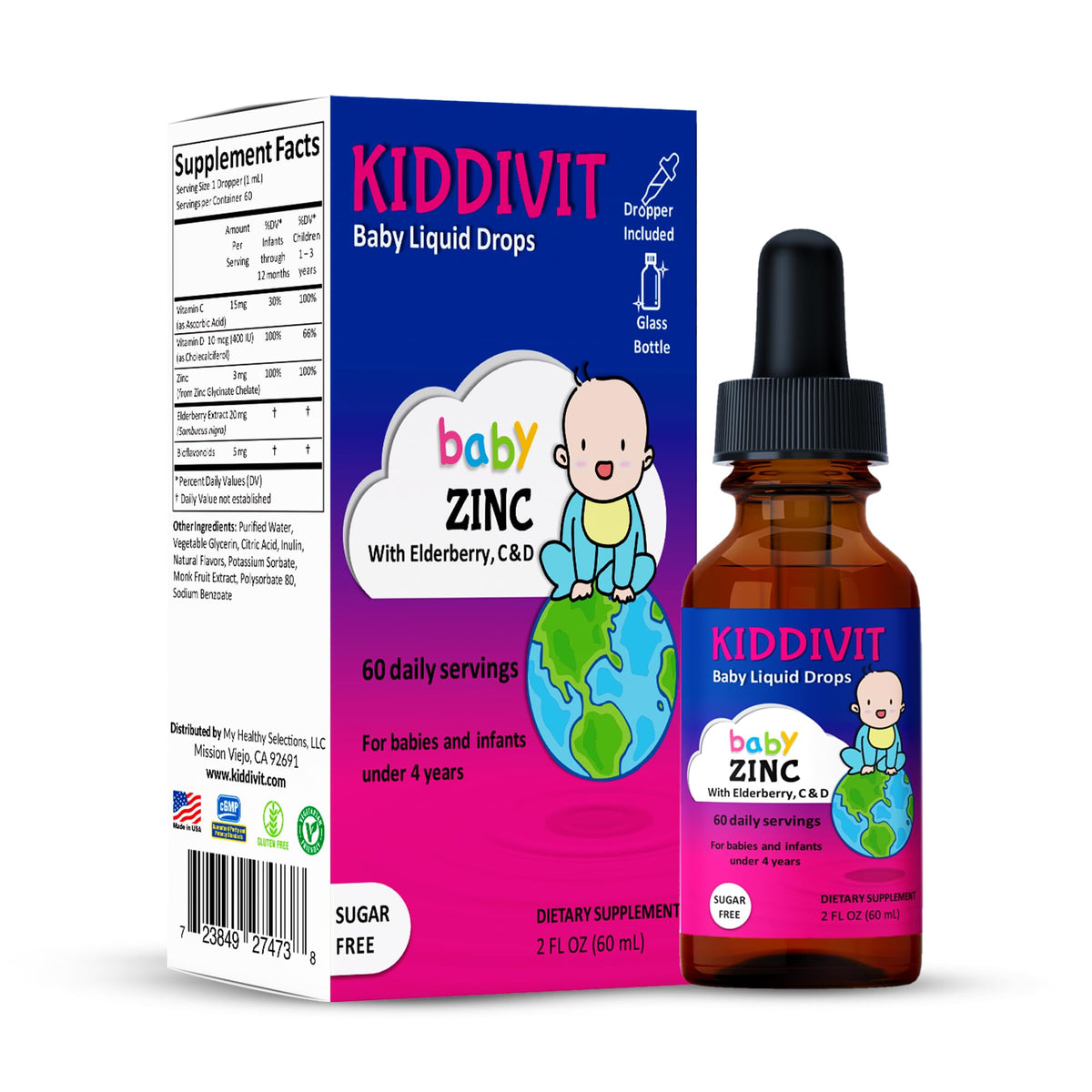 Kiddivit Zinc Drops 2oz bottle front view