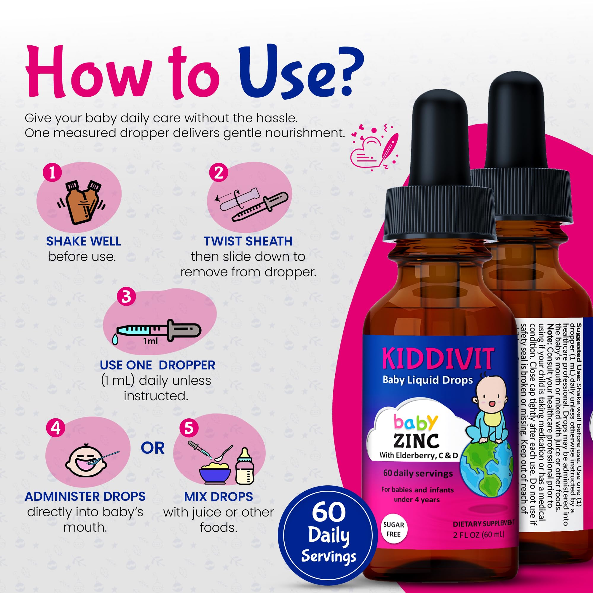 Kiddivit Zinc Drops bottle with elderberries and vitamins