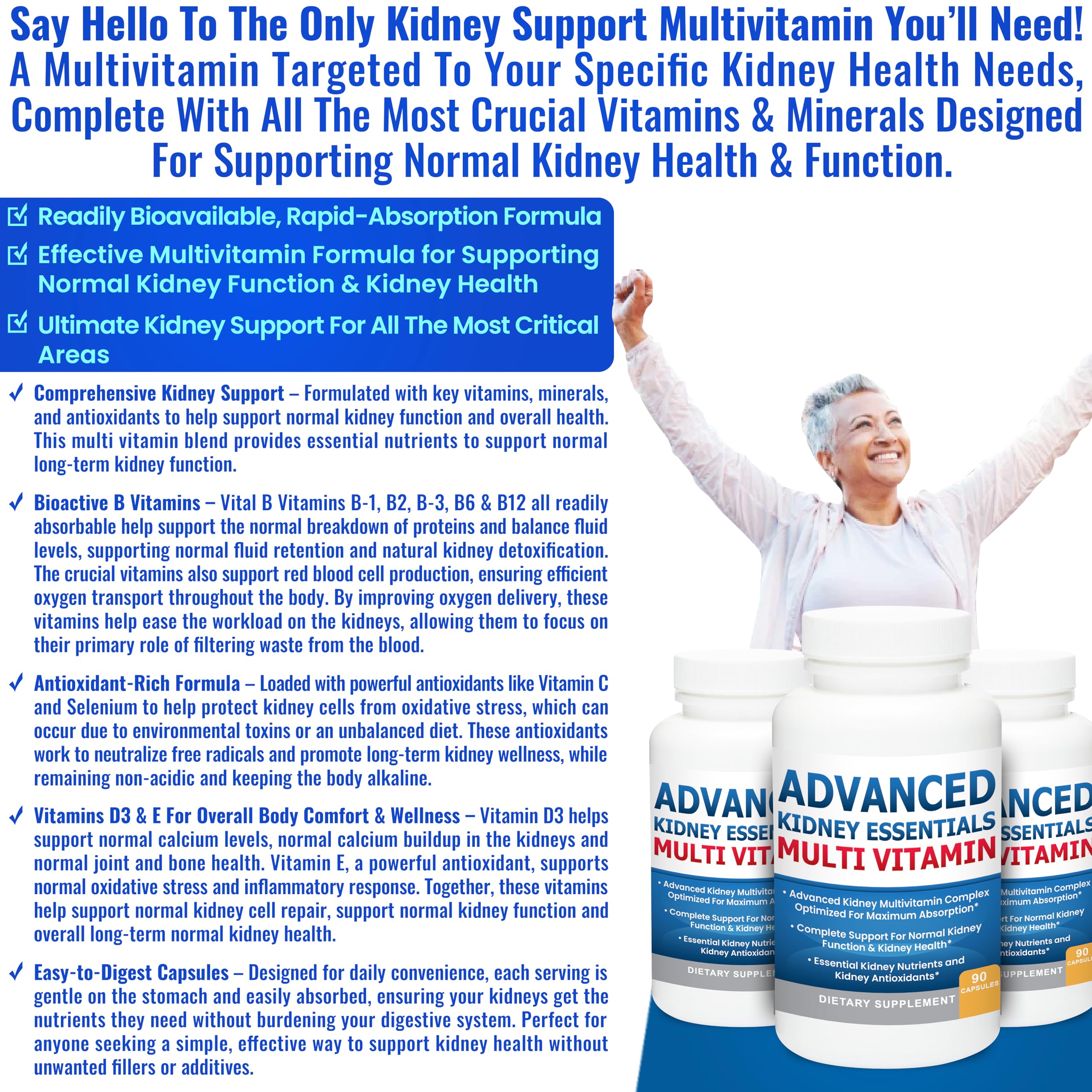 Kidney Restore Advanced Kidney Essentials Multivitamin bottle with measuring spoon