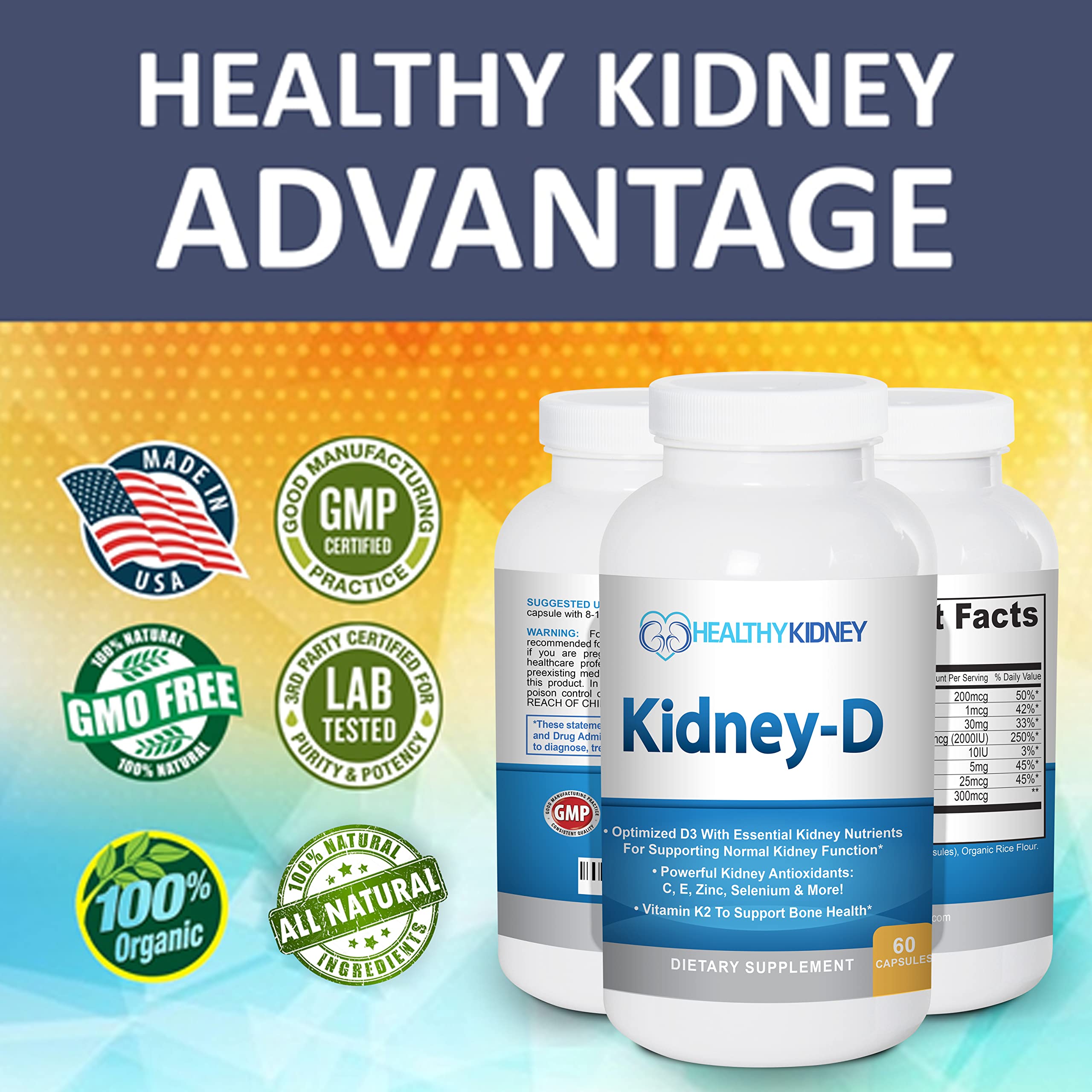 Kidney Restore Kidney-D Vitamin D3 supplement ingredients list
