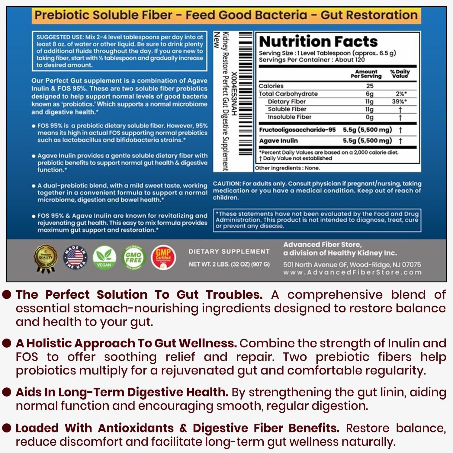 Kidney Restore Perfect Gut Inulin FOS Supplement in a kitchen setting