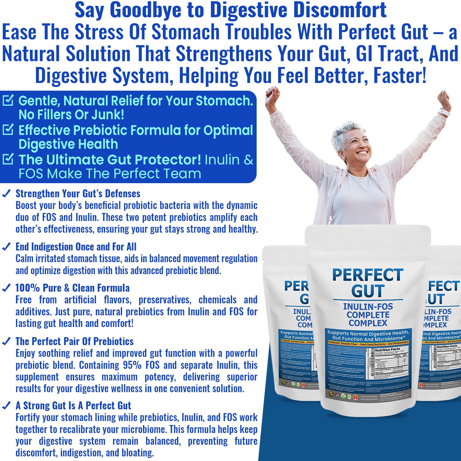 Kidney Restore Perfect Gut Inulin FOS Supplement with smoothie ingredients
