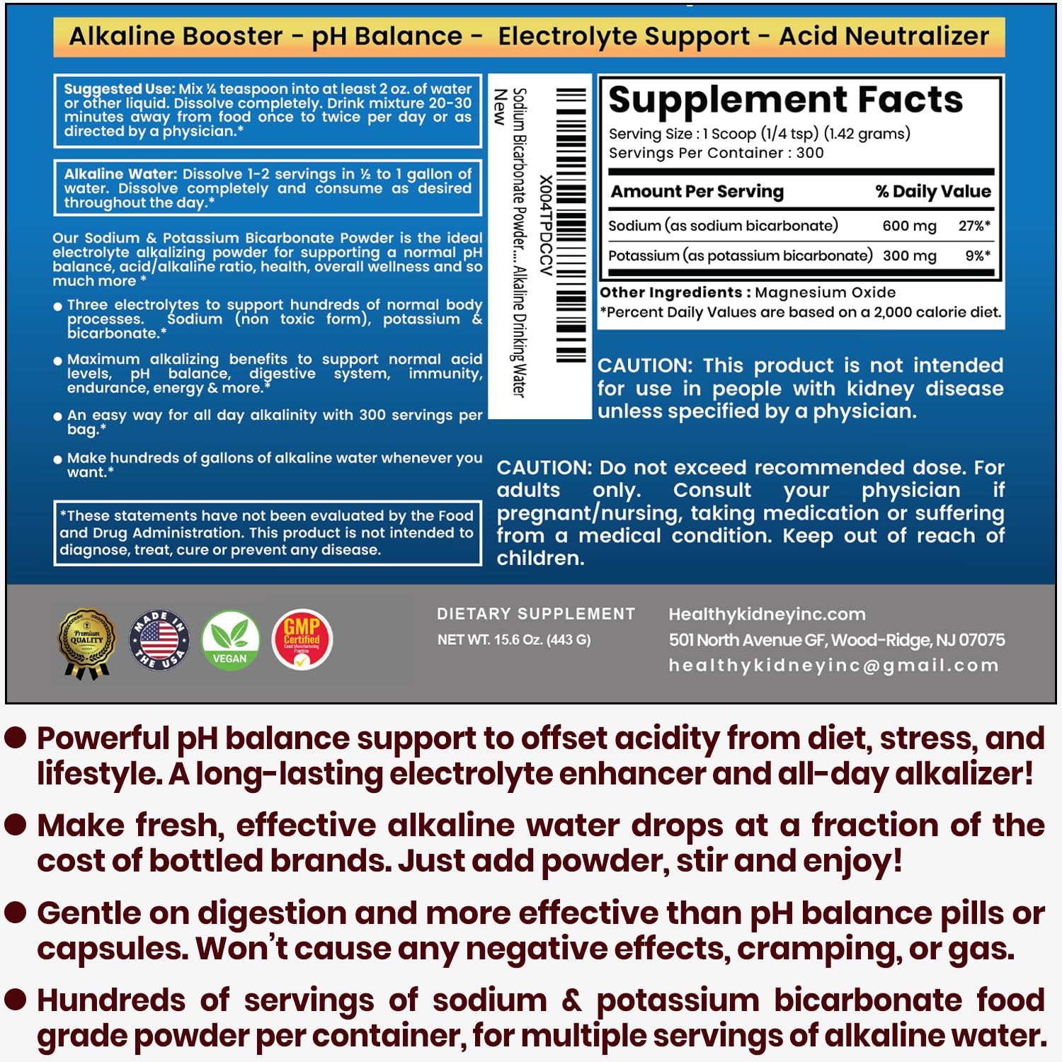 Kidney Restore Potassium Bicarbonate Powder on a kitchen counter