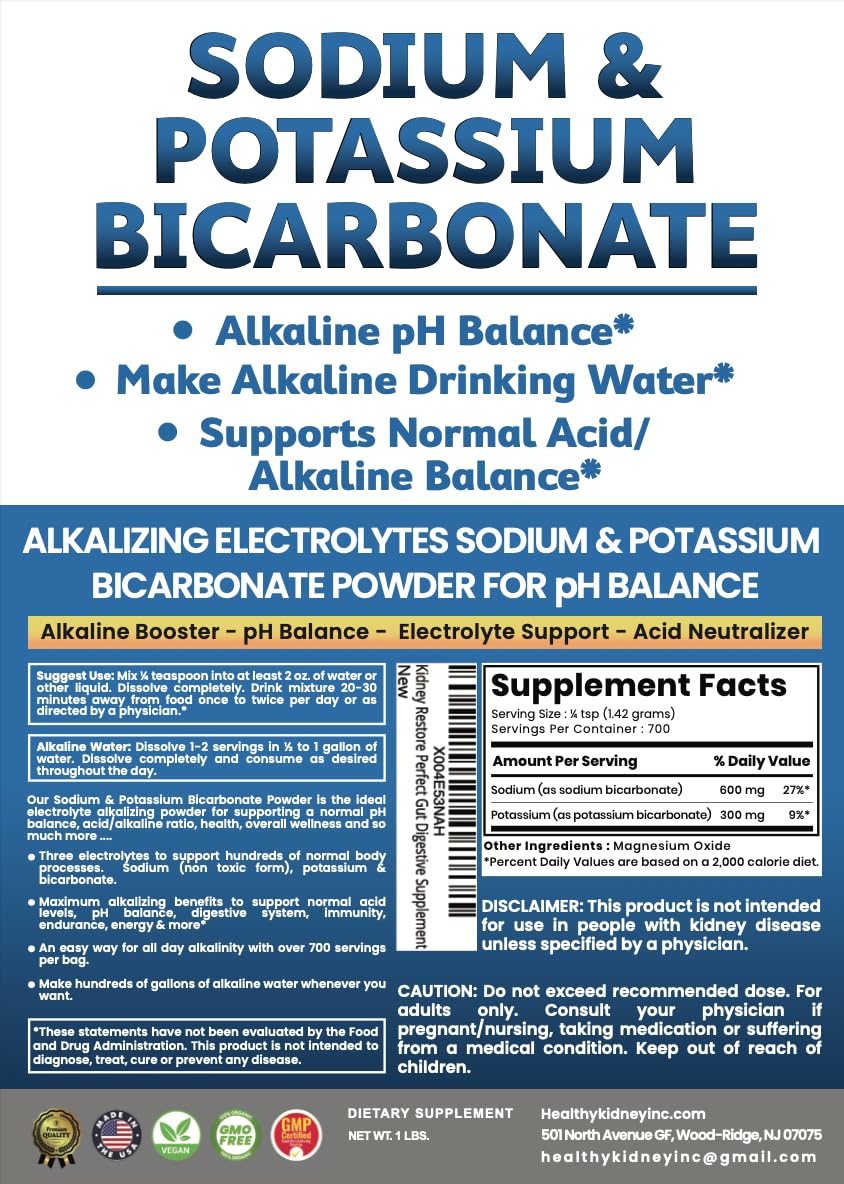 Kidney Restore Potassium Bicarbonate Powder with water bottle