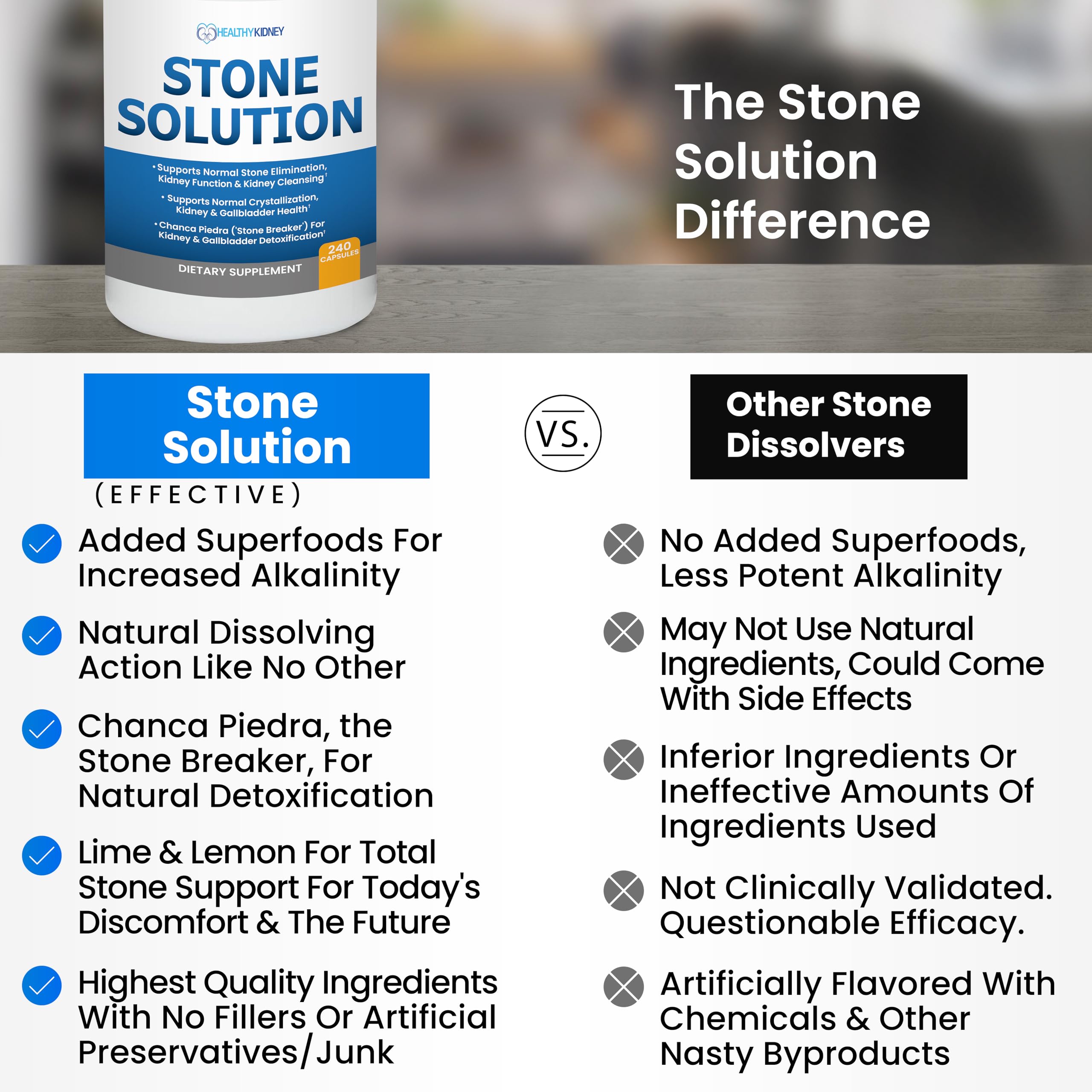 Kidney Restore Stone Solution bottle with a measuring spoon