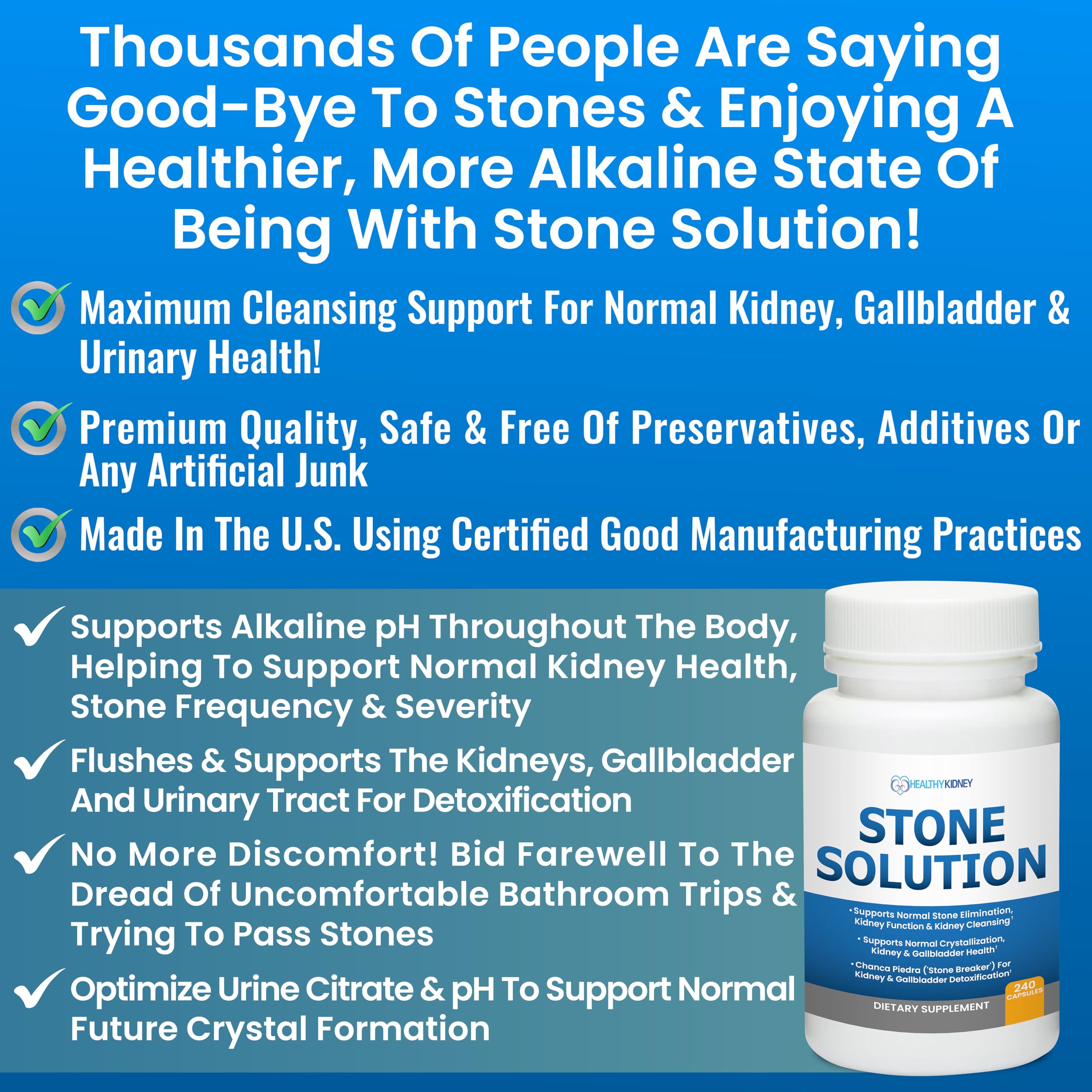 Kidney Restore Stone Solution packaging with ingredients listed