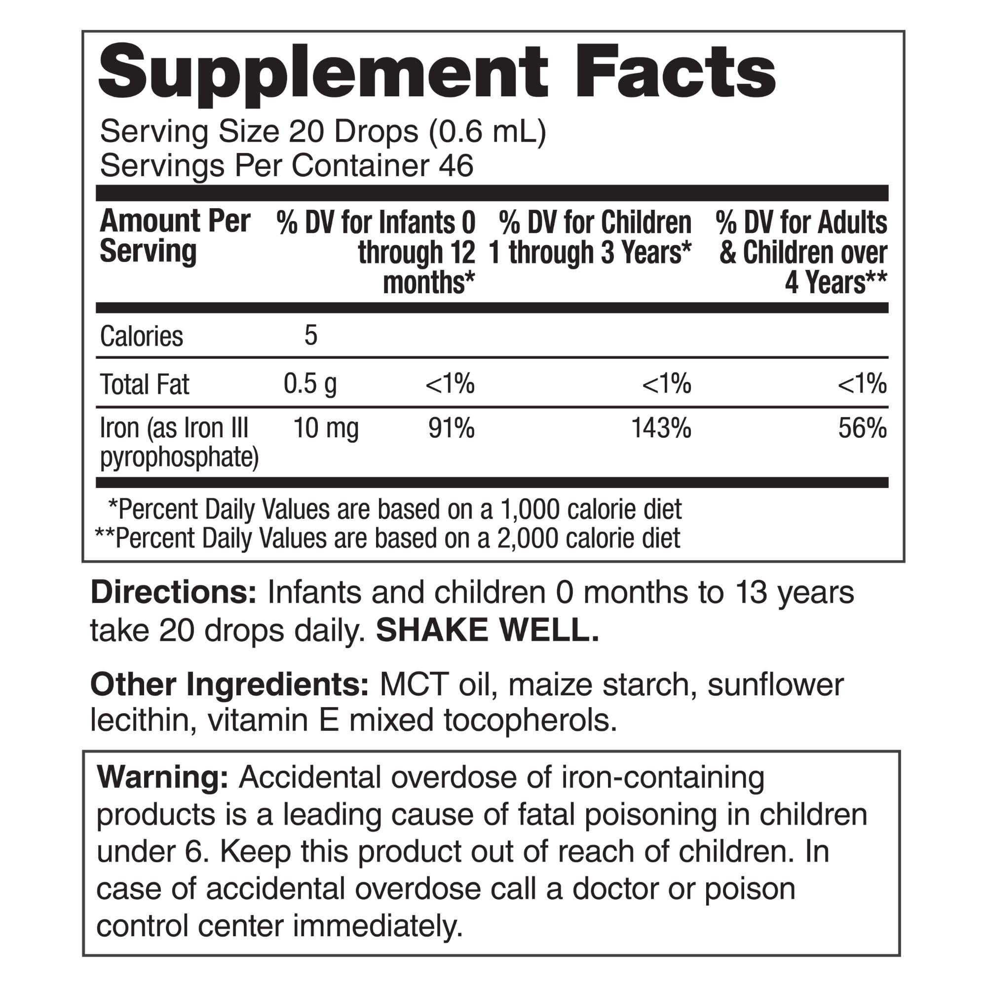 KidStar Nutrients Iron Supplement bottle back view