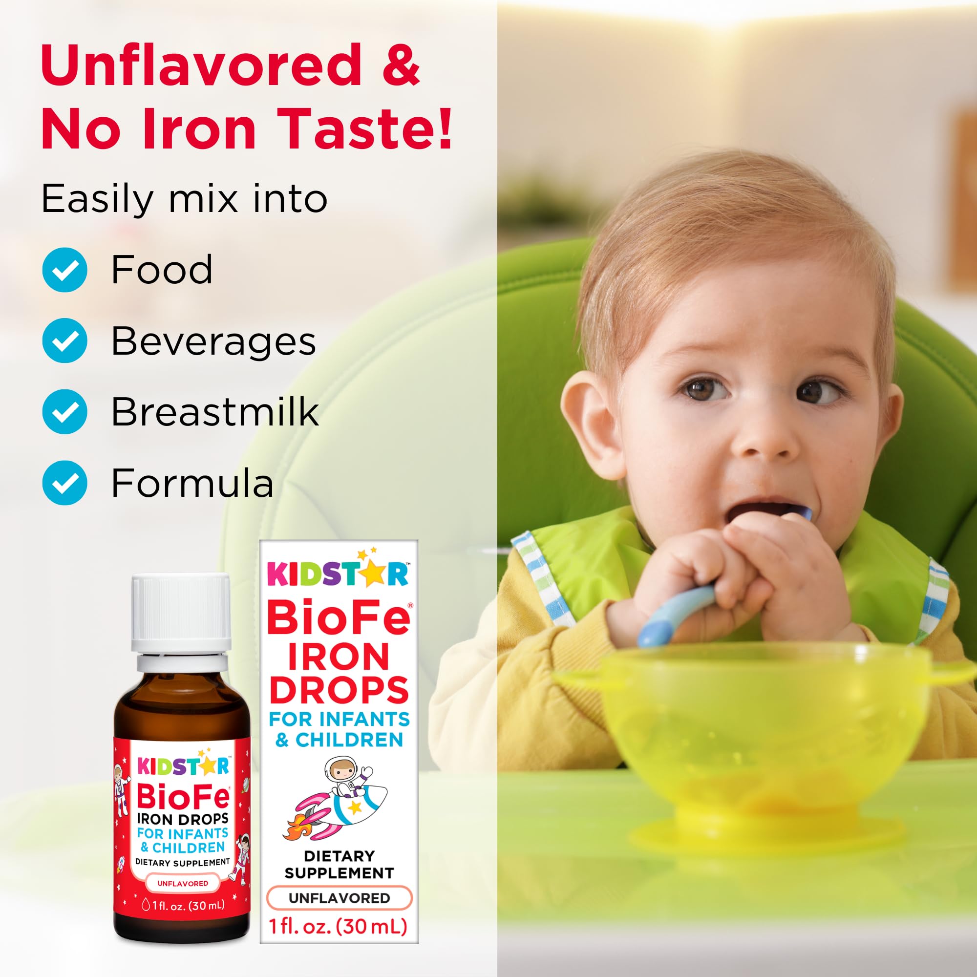 KidStar Nutrients Iron Supplement drops in food