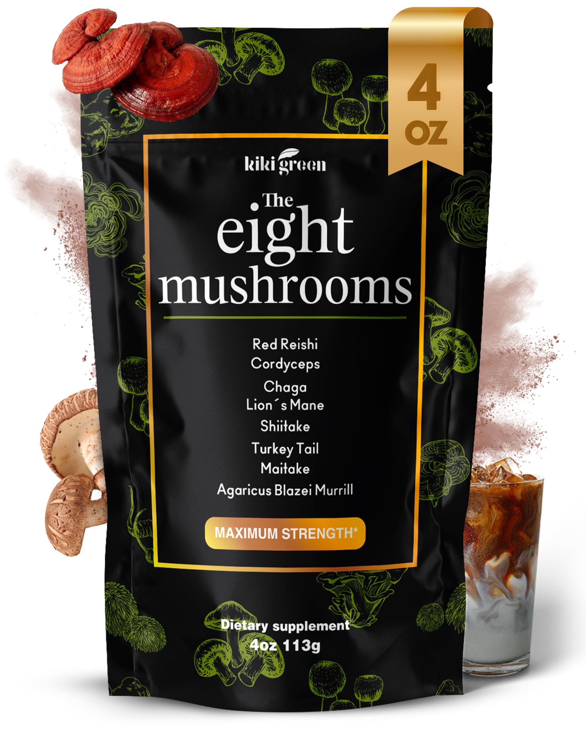 KIKI Green 8 Mushroom Powder Blend 113g front view