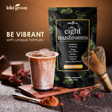 KIKI Green 8 Mushroom Powder Blend serving suggestion in tea
