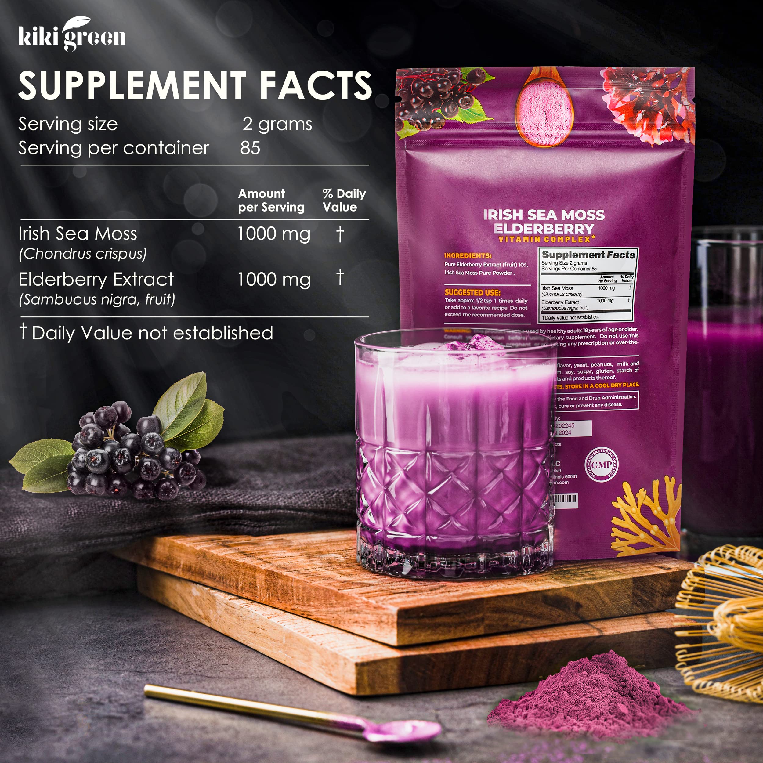 KIKI Green Elderberry Sea Moss Powder 170g ingredients list