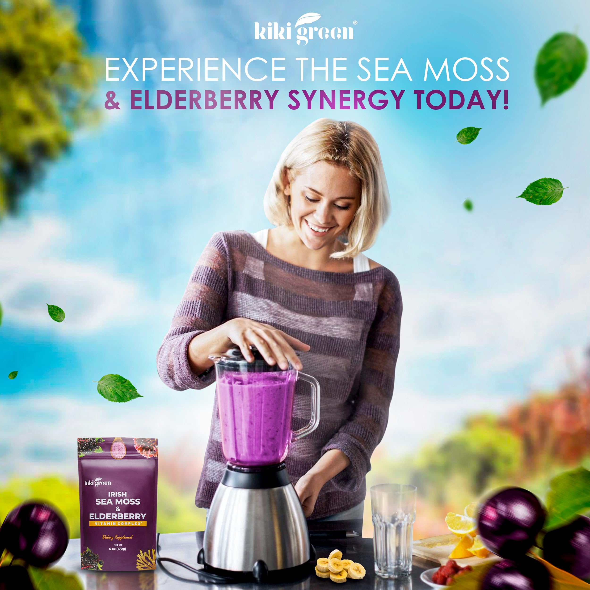 KIKI Green Elderberry Sea Moss Powder 170g lifestyle scene