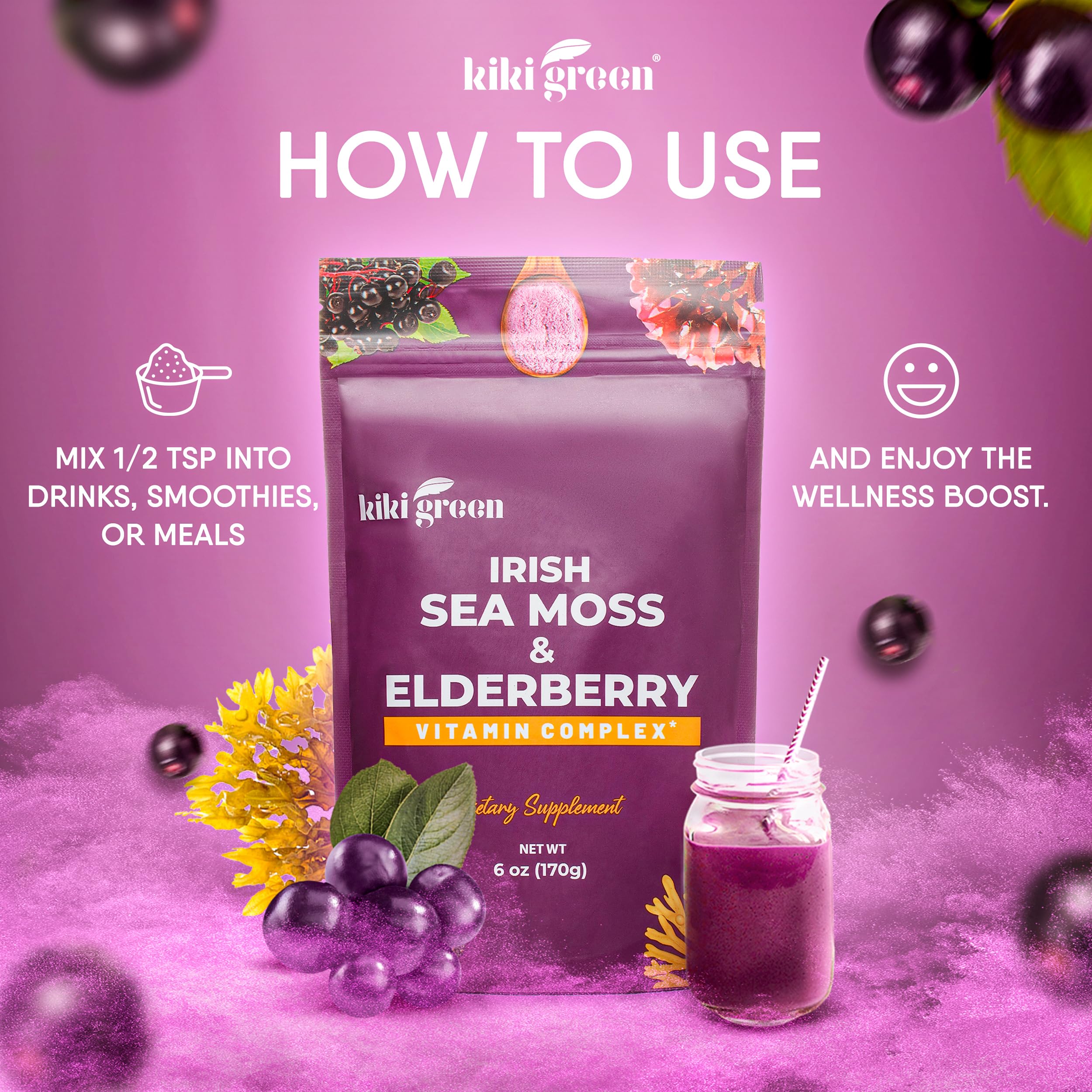 KIKI Green Elderberry Sea Moss Powder 170g nutritional information