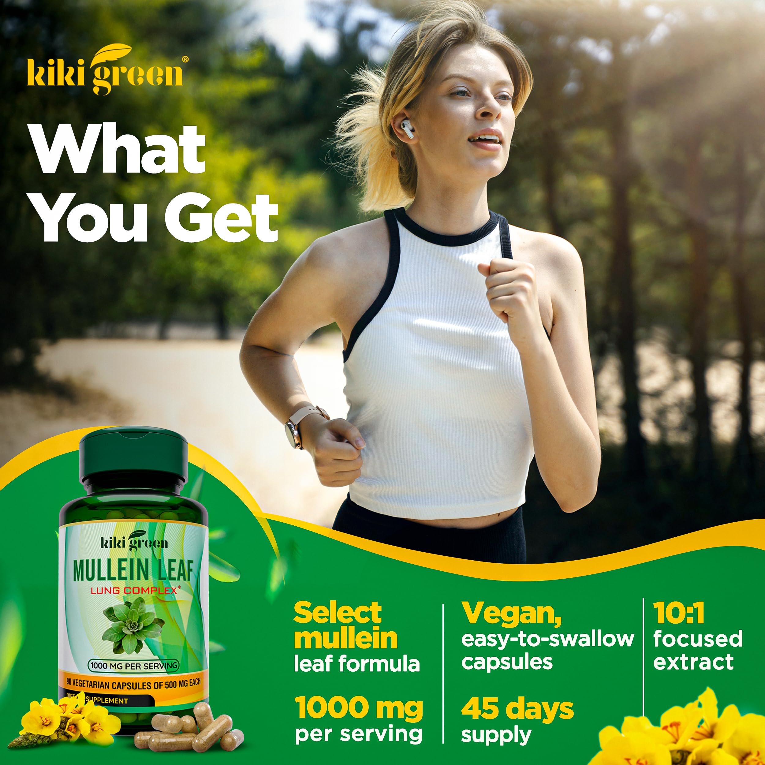 KIKI Green Mullein Extract Capsules bottle top view