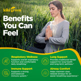 KIKI Green Mullein Extract Capsules with a hand holding one capsule