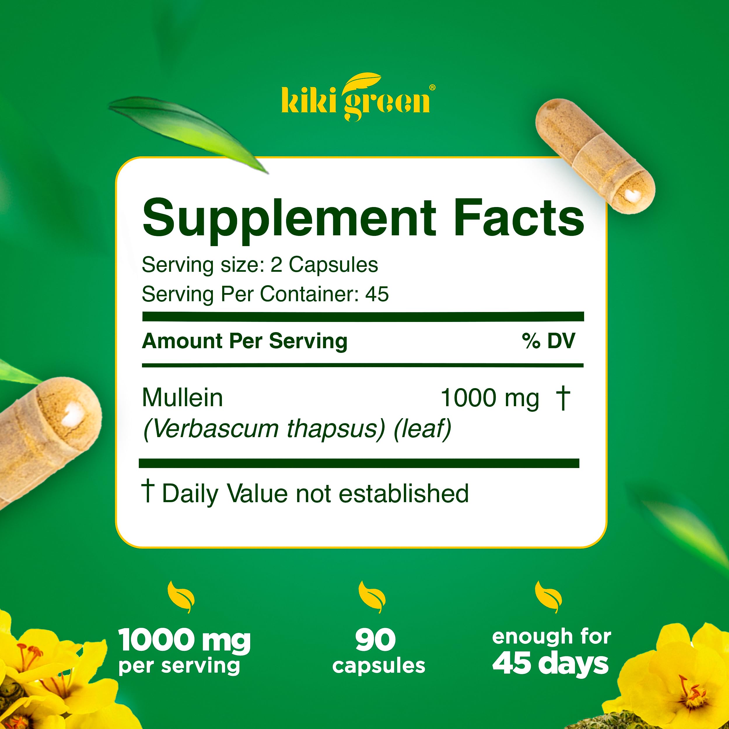 KIKI Green Mullein Extract Capsules with a measuring spoon