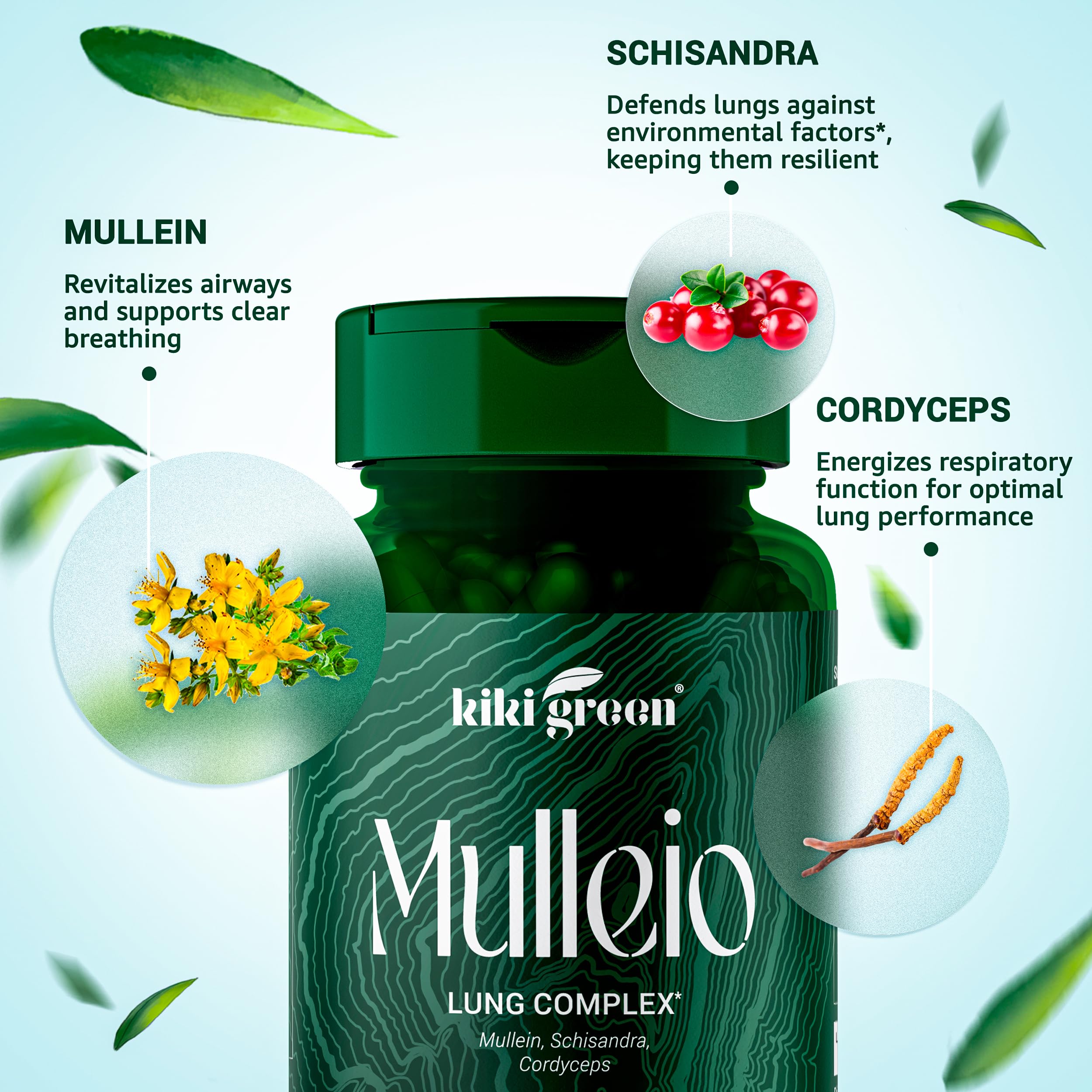 KIKI Green Mullein Leaf Capsules with fresh Mullein leaves