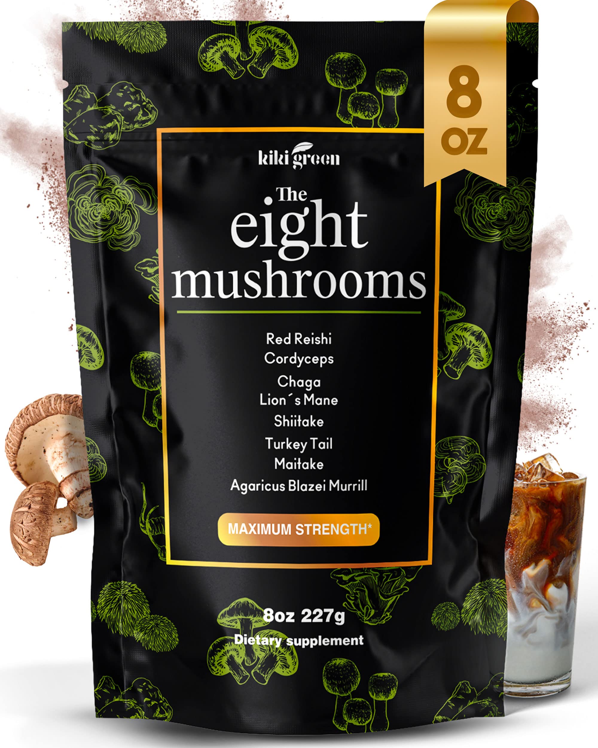 KIKI Green Mushroom Blend Supplement front view packaging