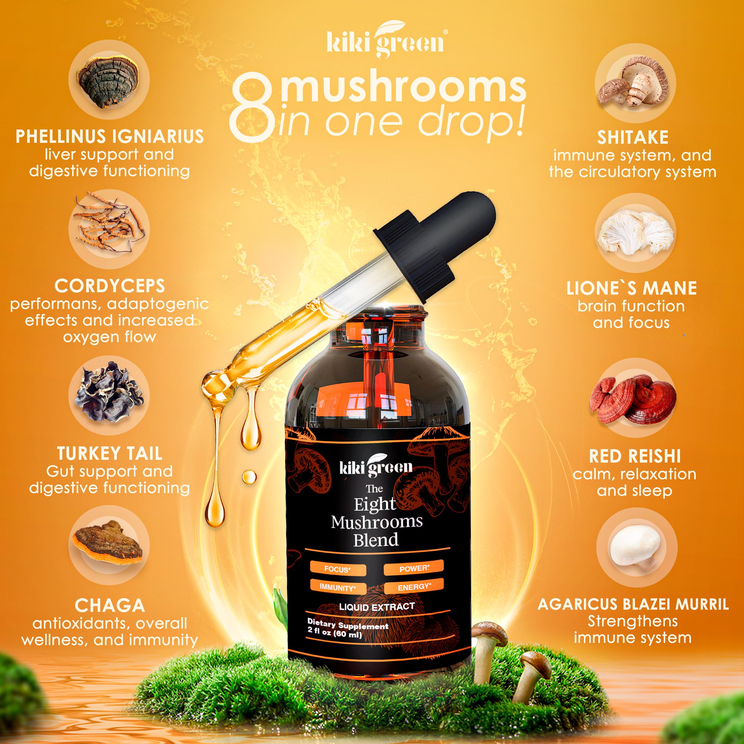 KIKI Green Mushroom Supplement side view showing capsule