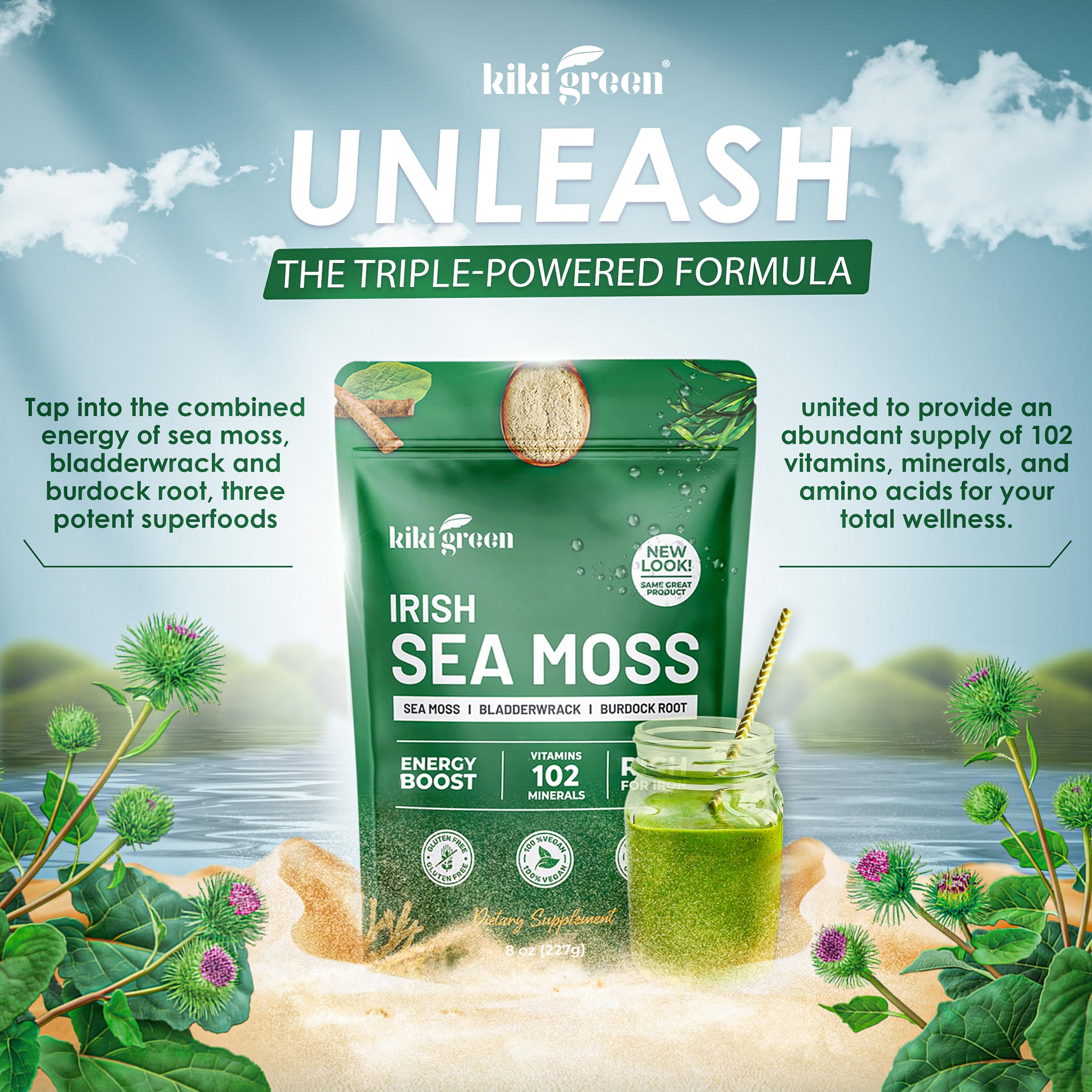 KIKI Green Sea Moss Powder packaging side view