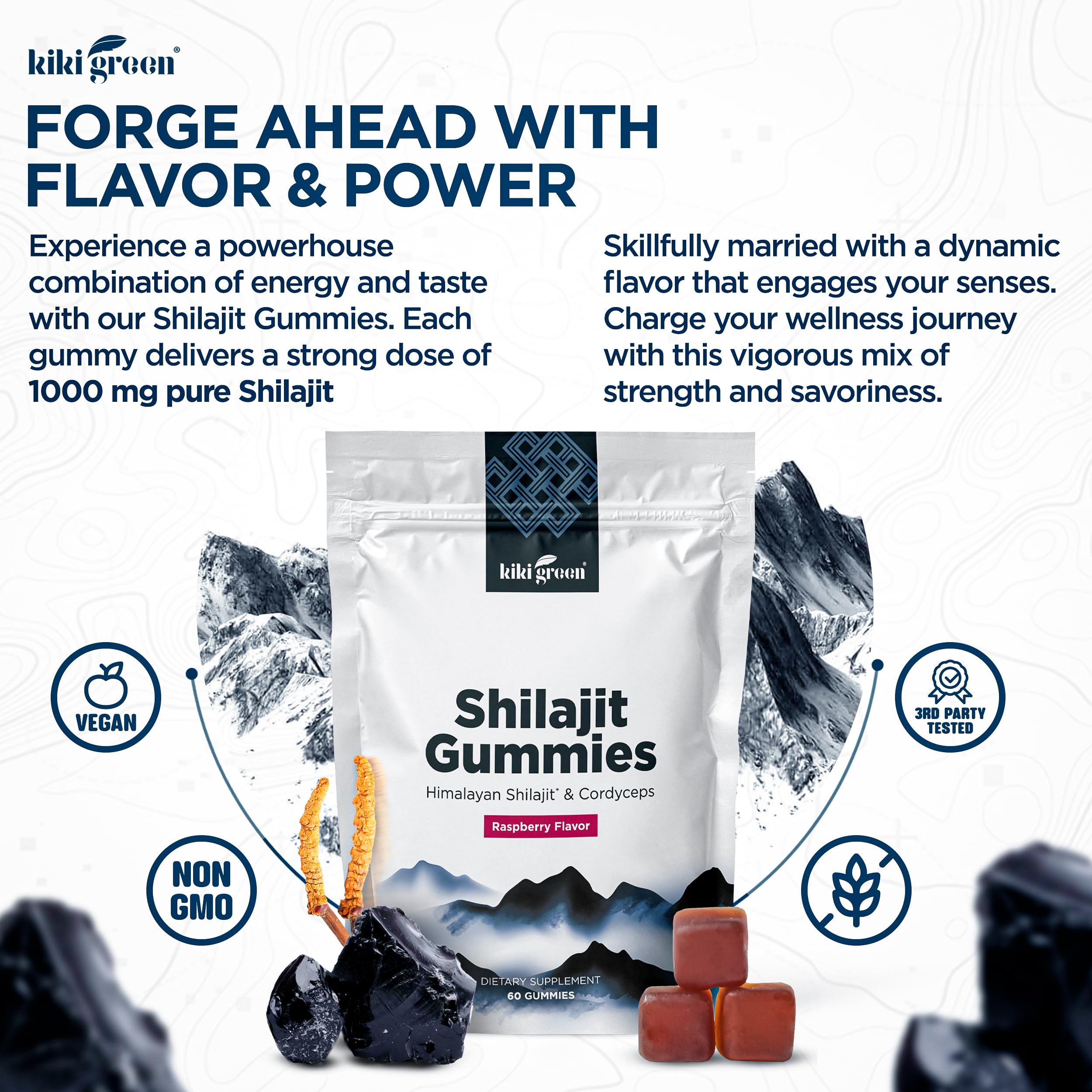KIKI Green Shilajit Gummies with a spoonful of gummies