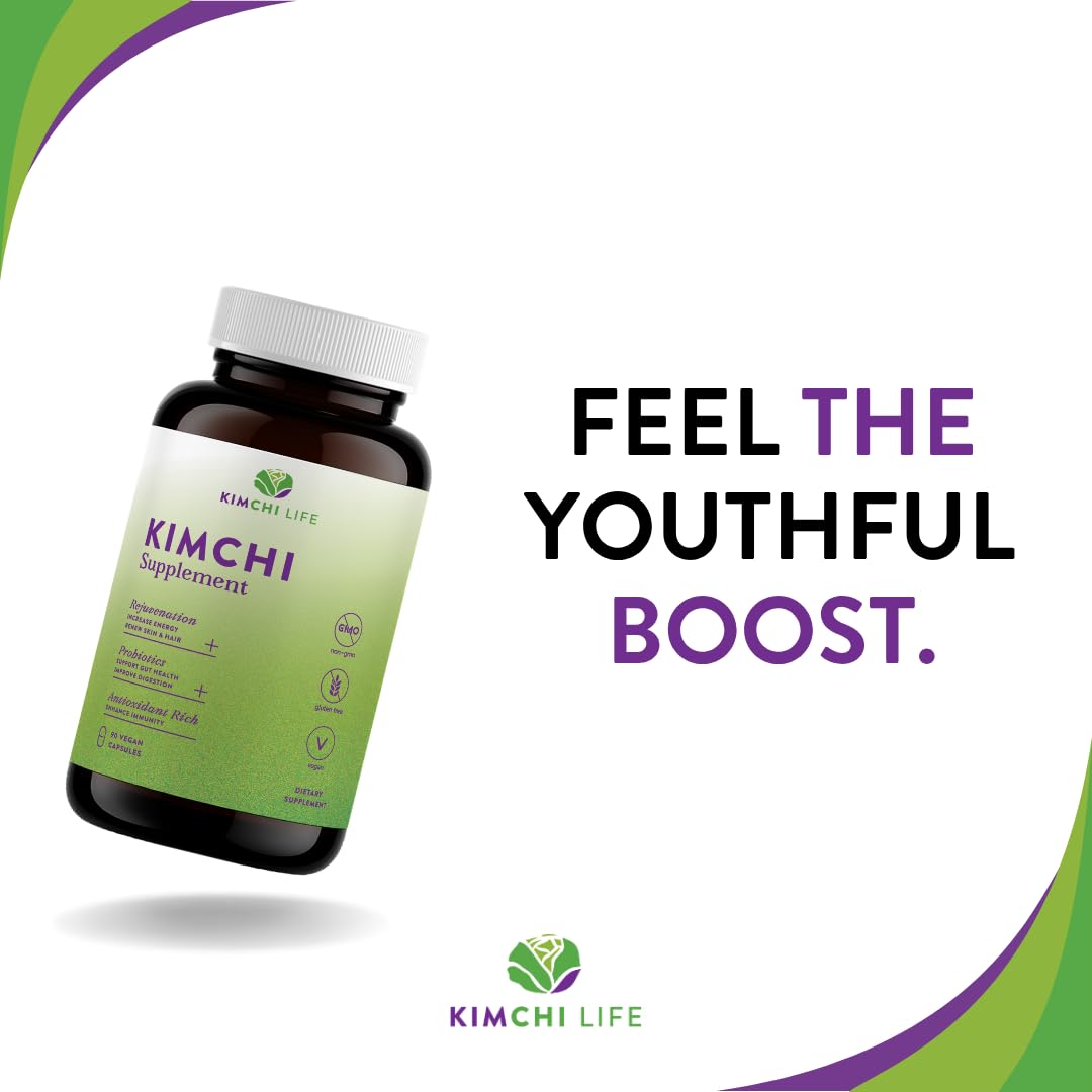 Kimchi Life Fermented Superfood Supplement 70g with a glass of water