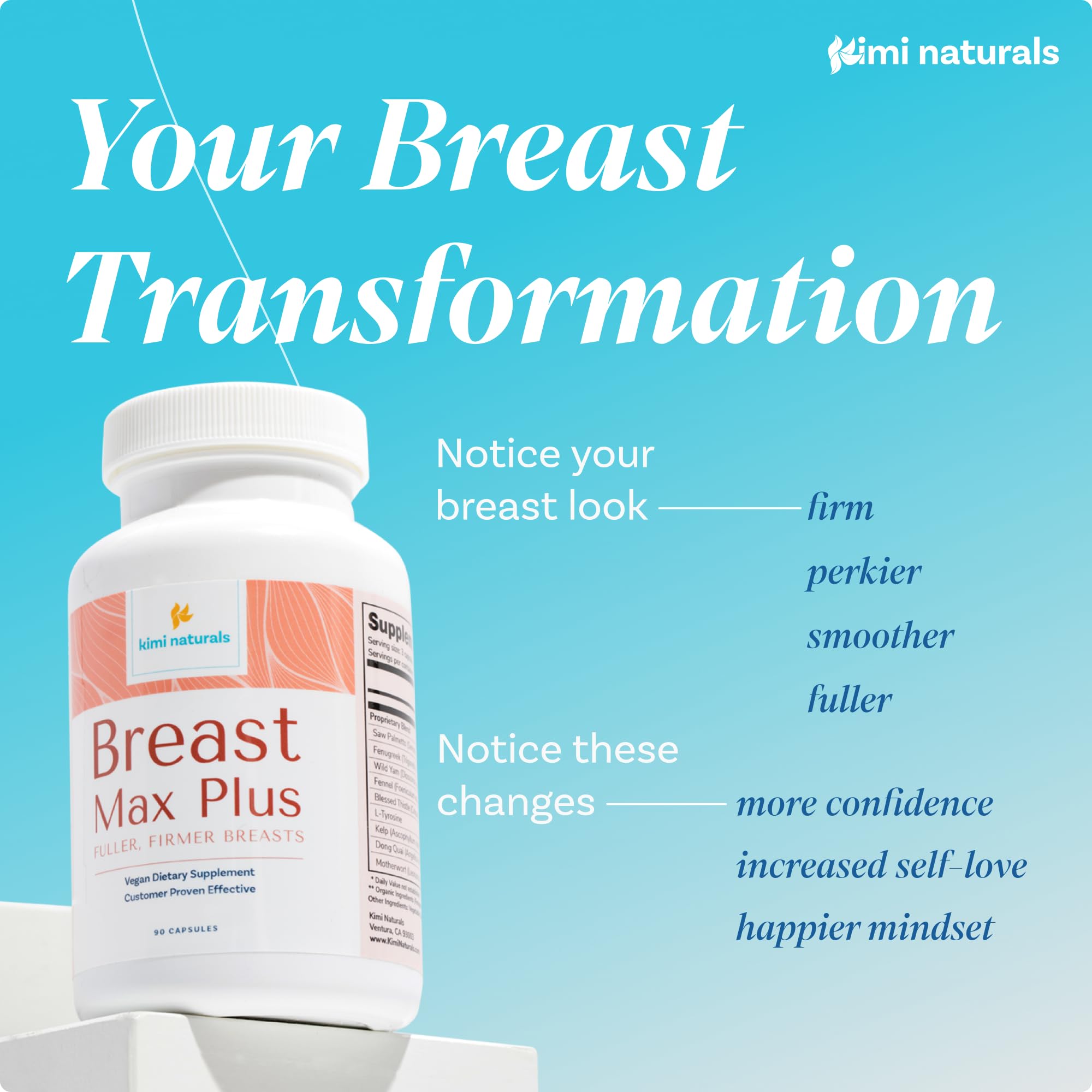 KIMI Breast Max Plus capsules on a wooden surface