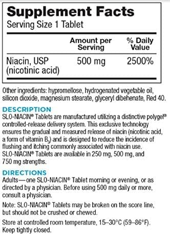 Kinara Slo Niacin 500mg tablet close-up showing dosage