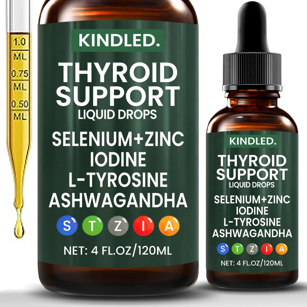 Kindled Thyroid Extract Liquid Supplement front view with dropper