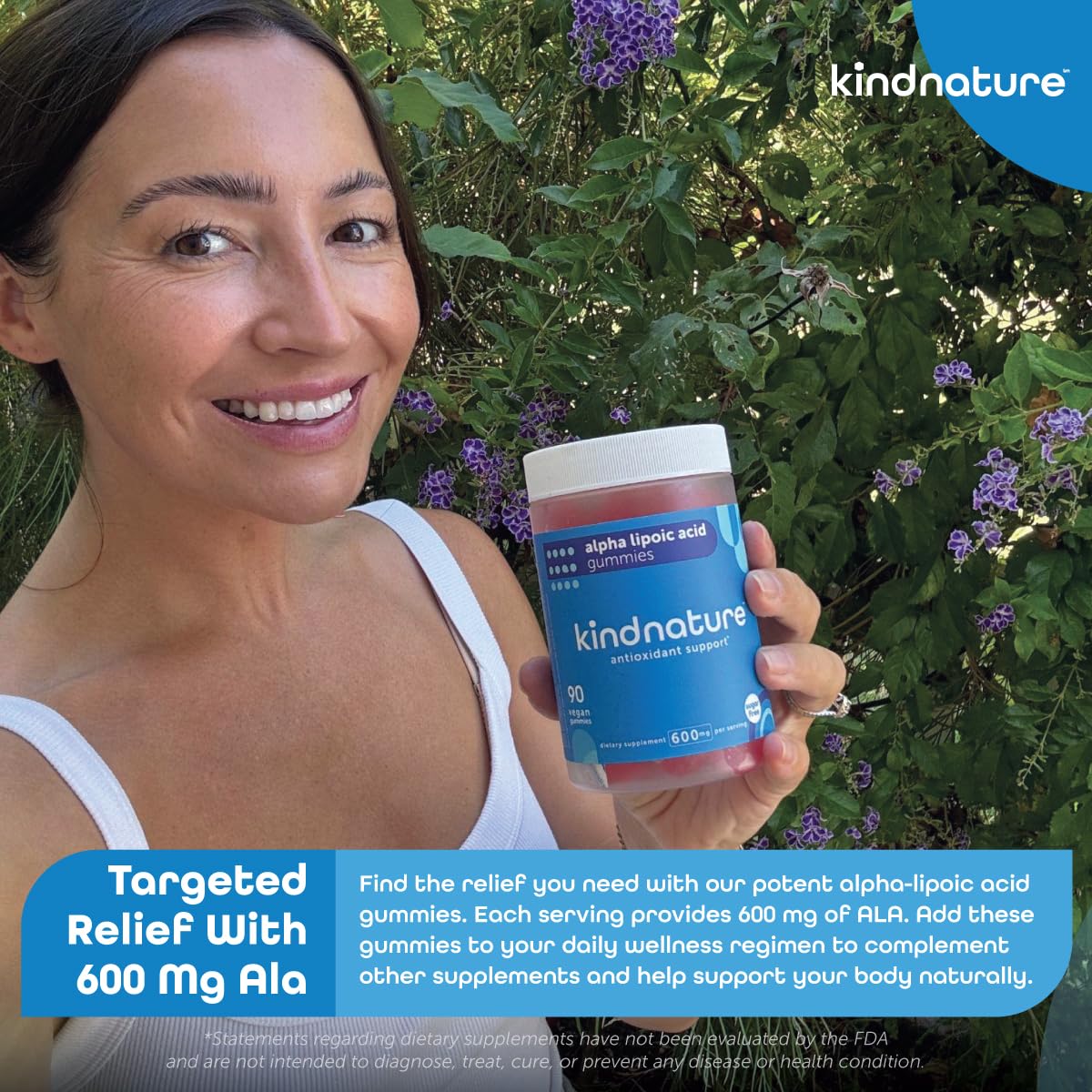 kindnature Alpha Lipoic Acid Gummies in a bowl, showcasing their size