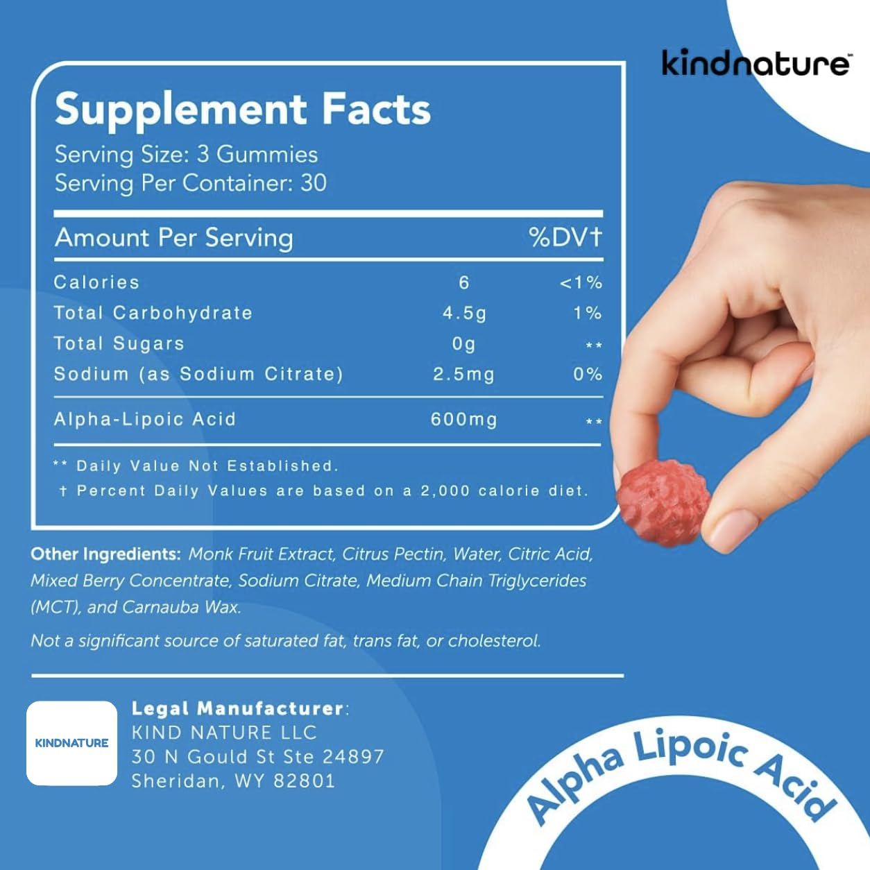 kindnature Alpha Lipoic Acid Gummies with a measuring spoon for dosage