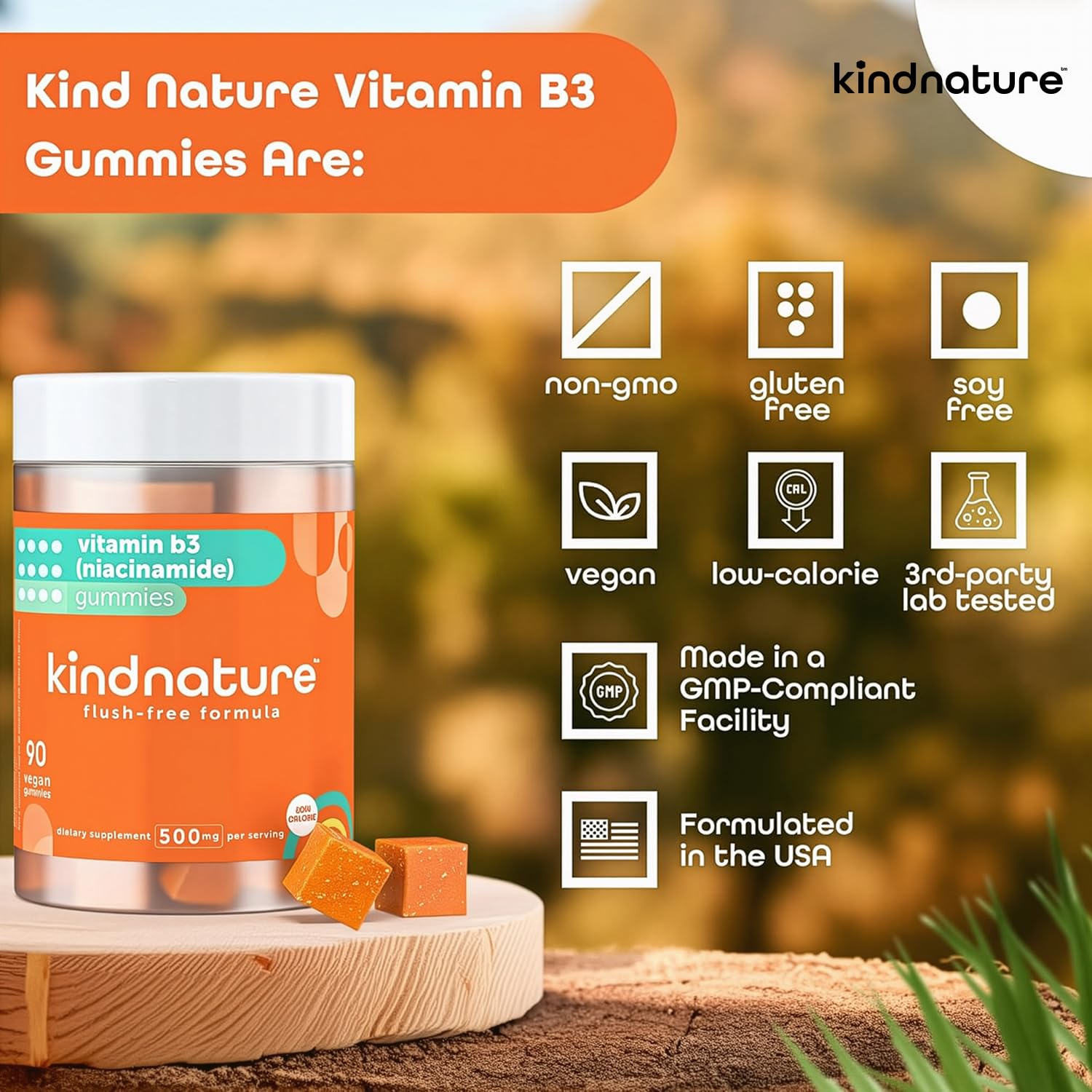 kindnature Niacinamide Gummies 500mg close-up of gummies