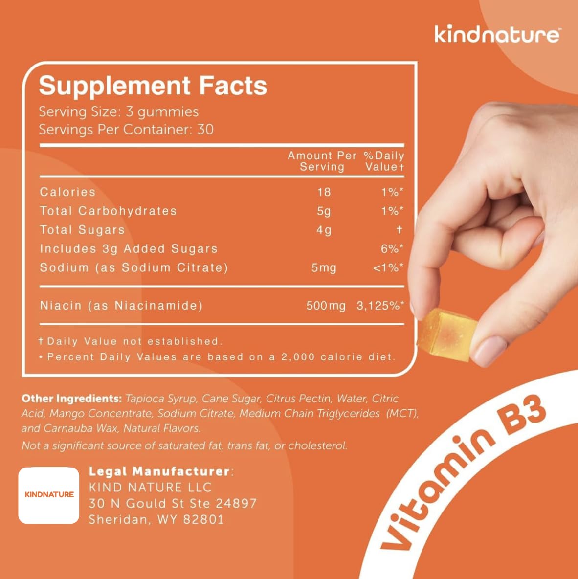 kindnature Niacinamide Gummies 500mg gummies on a wooden surface