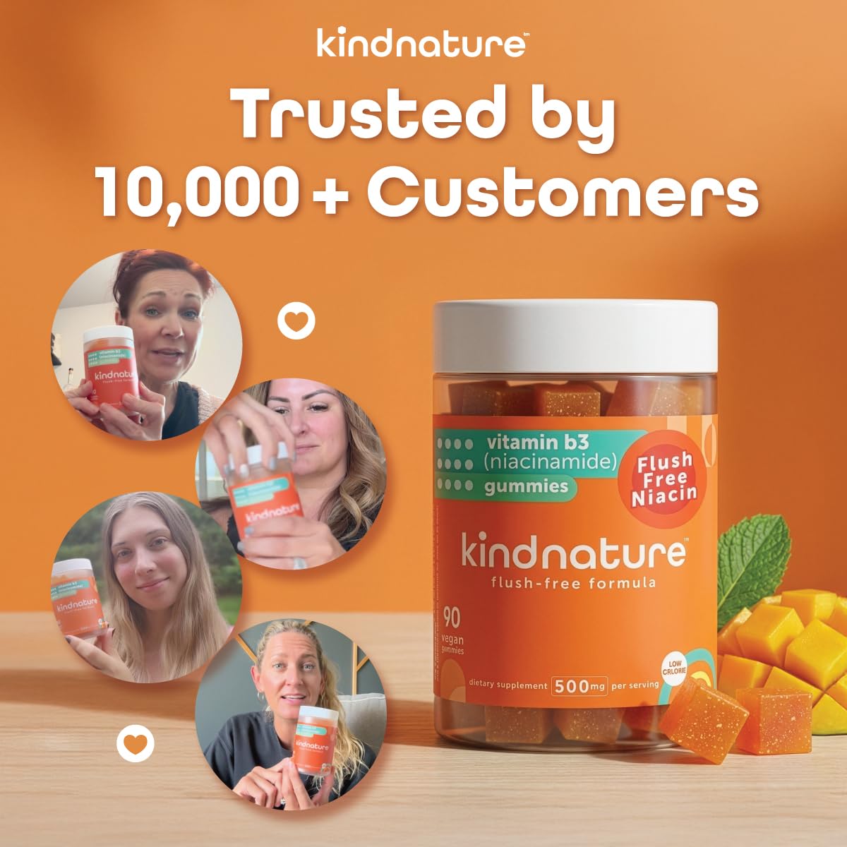 kindnature Niacinamide Gummies 500mg tropical mango flavour gummies