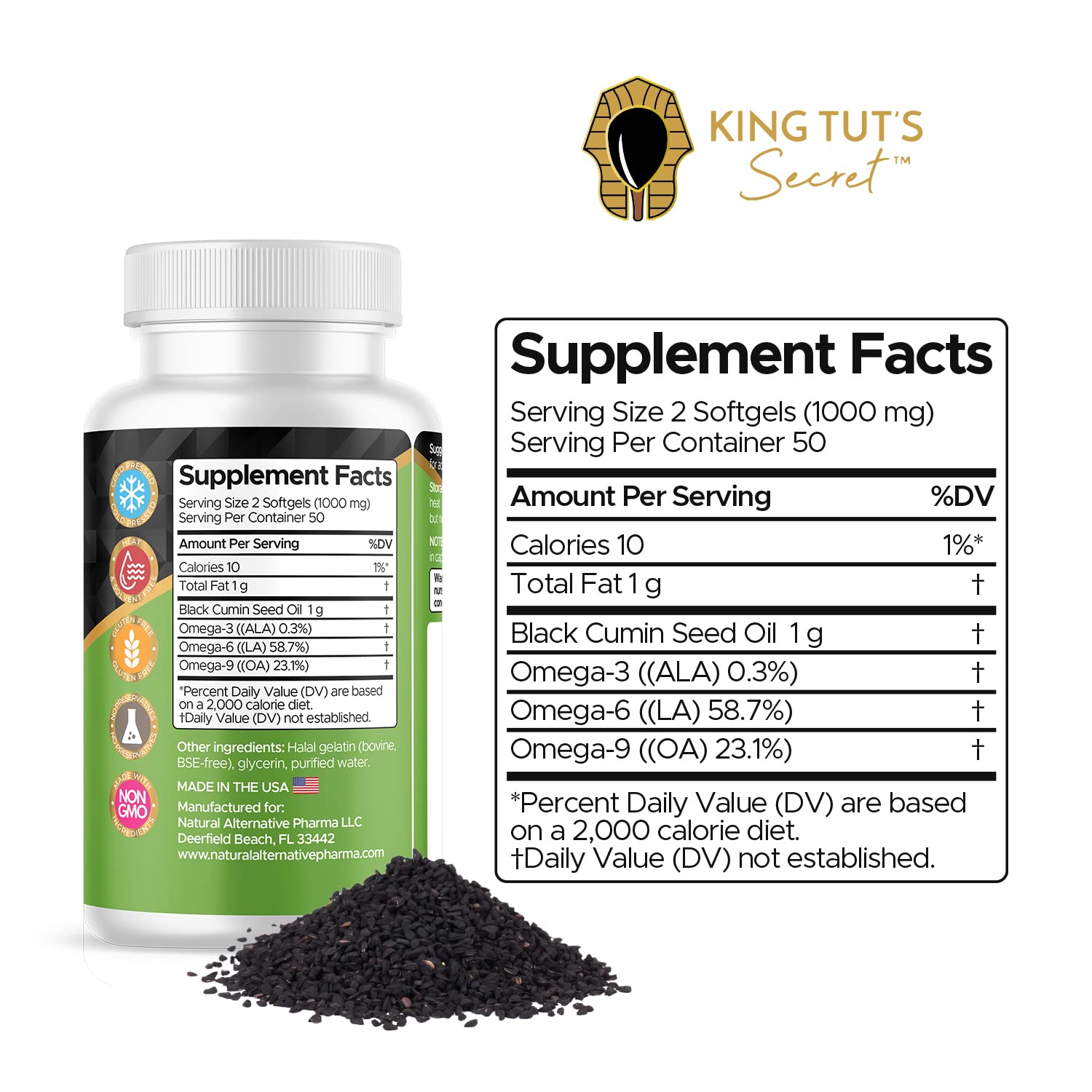 KING TUT'S SECRET Black Seed Oil Capsules ingredients list