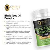 KING TUT'S SECRET Black Seed Oil Capsules on a wooden table