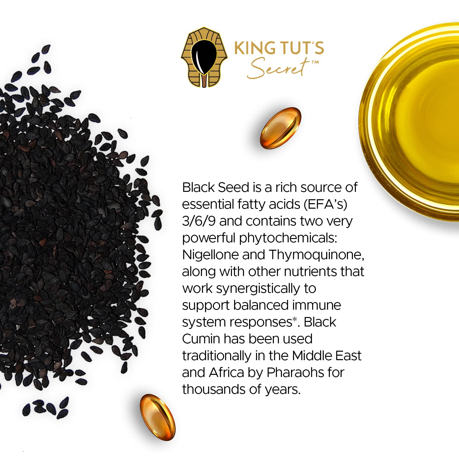 KING TUT'S SECRET Black Seed Oil Capsules packaging details