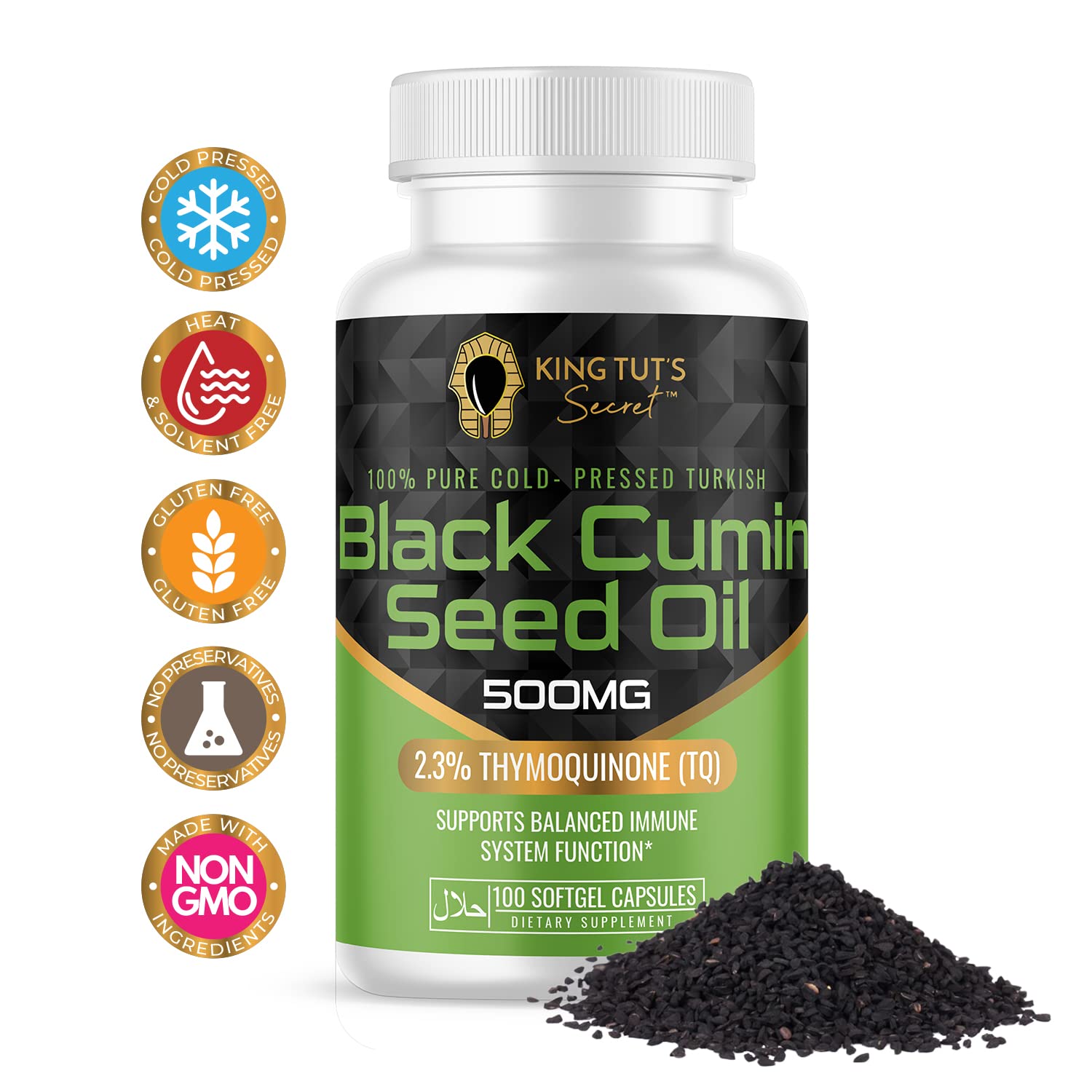 KING TUT'S SECRET Black Seed Oil Capsules side view