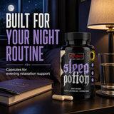 Kingdom Supplements Sleep Potion bottle with capsules on a table