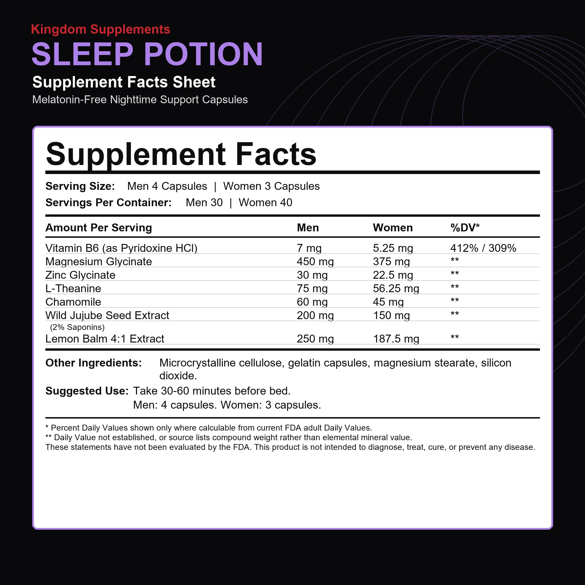 Kingdom Supplements Sleep Potion capsules in a bowl