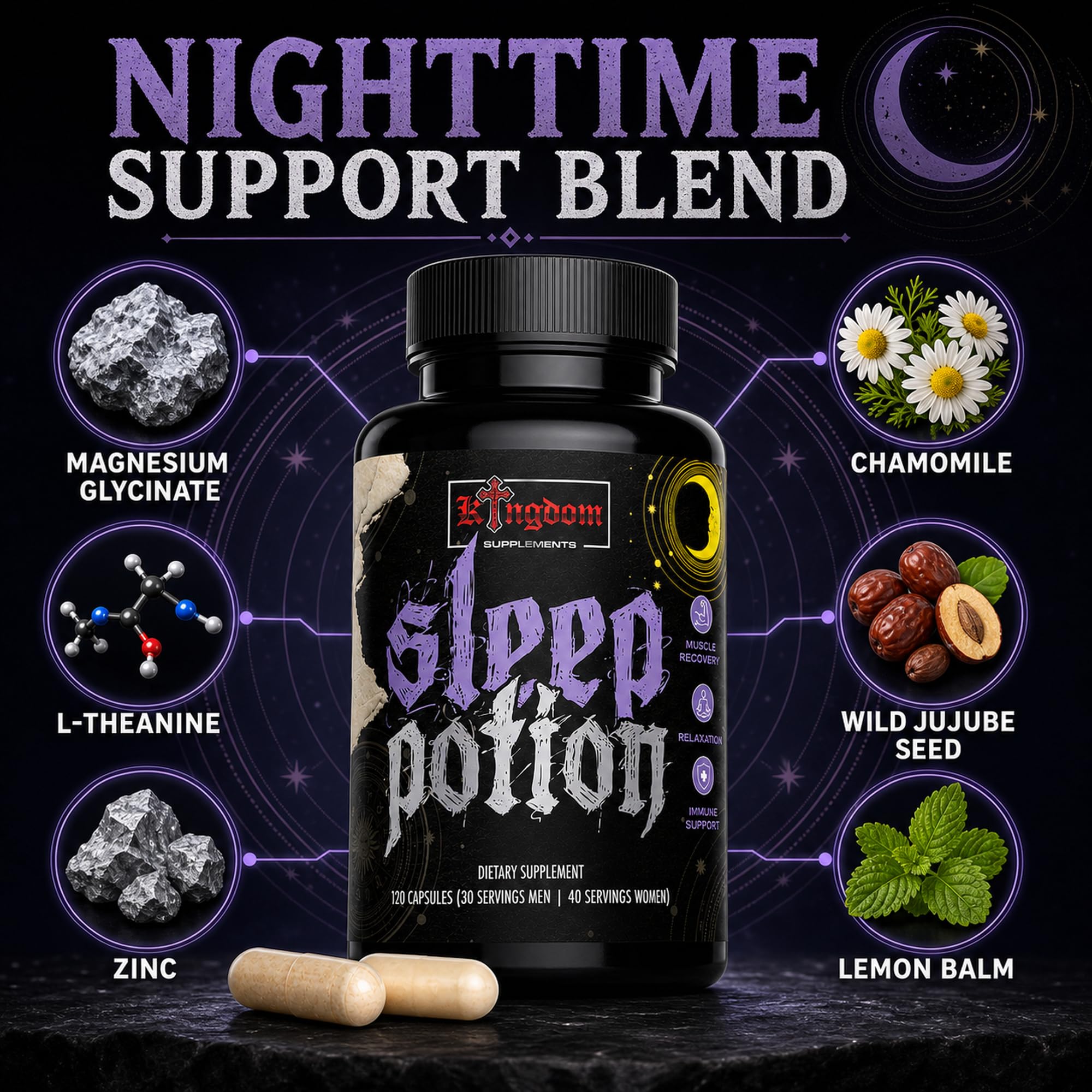 Kingdom Supplements Sleep Potion capsules in a hand