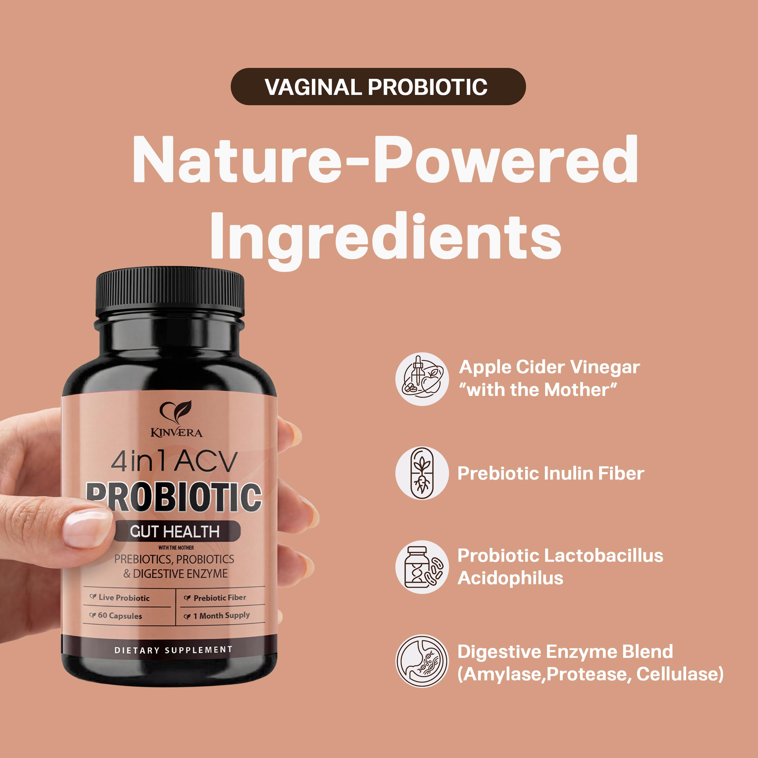 KINVERA 4-in-1 ACV Formula Prebiotic Supplement packaging