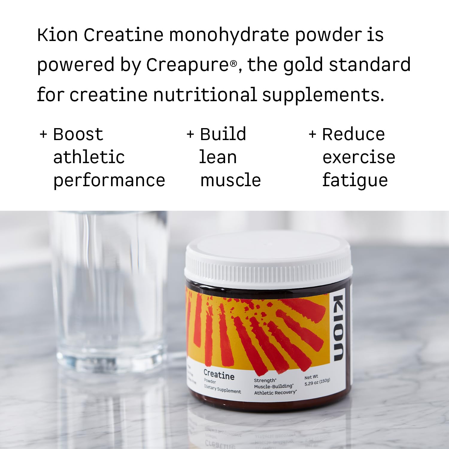 Kion Creatine Monohydrate 200g side view with ingredients