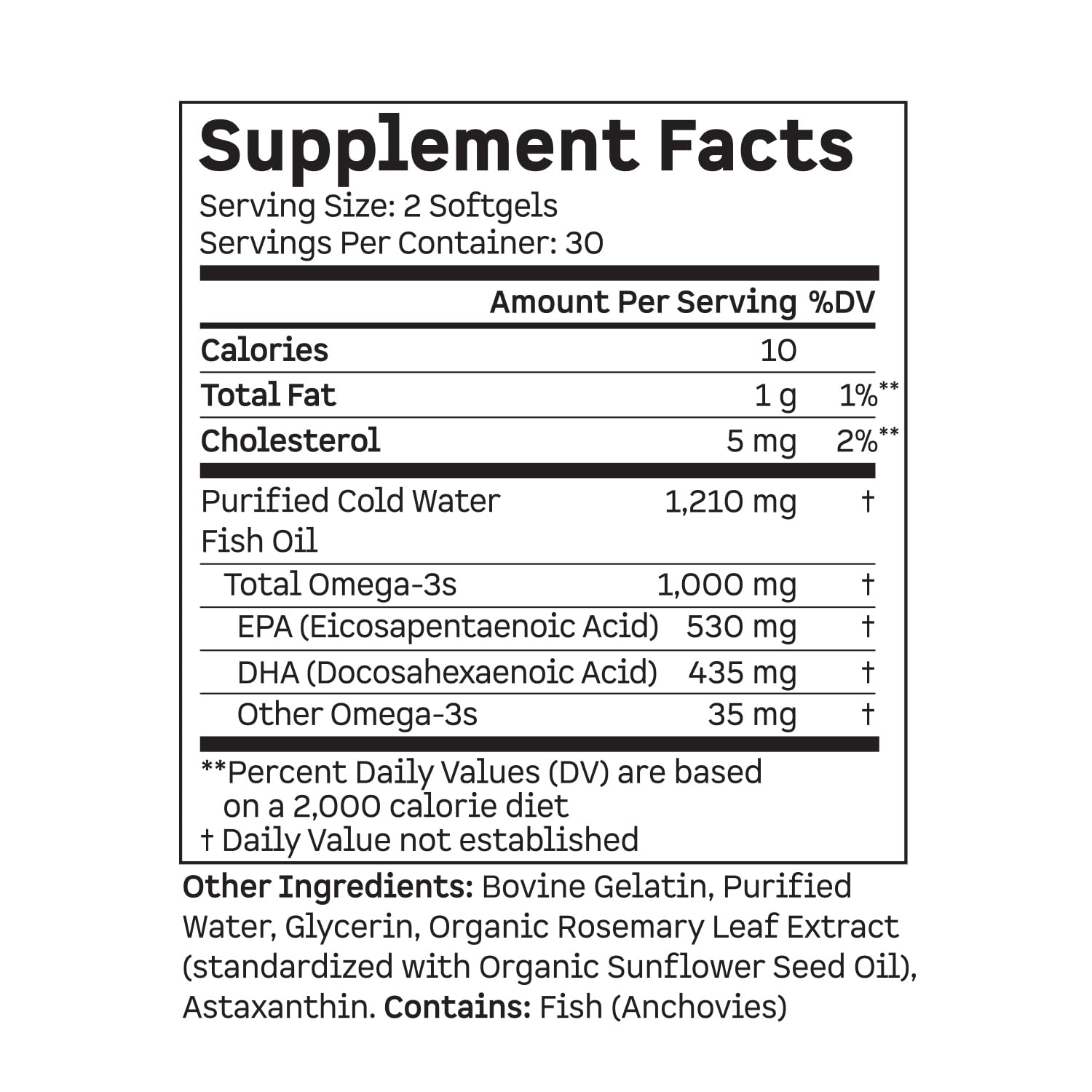 Kion Omega 3 Fish Oil 1000mg softgels with nutritional information