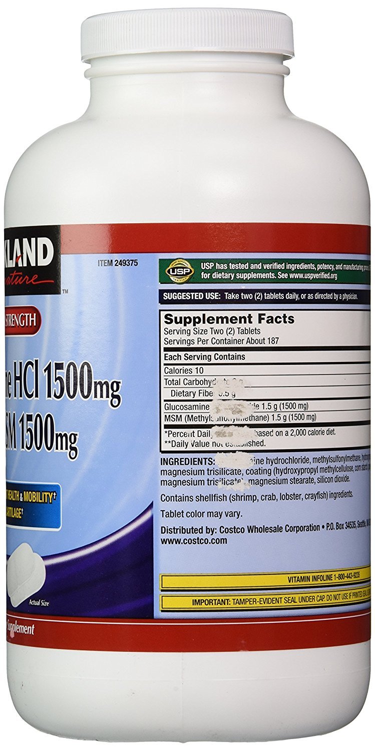 KIRKLAND Extra Strength Glucosamine HCI with MSM 1500mg side view