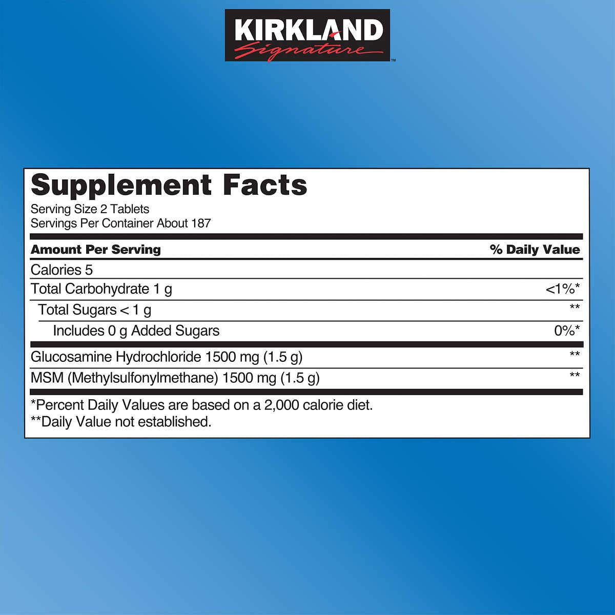 KIRKLAND Extra Strength Glucosamine HCI with MSM packaging details